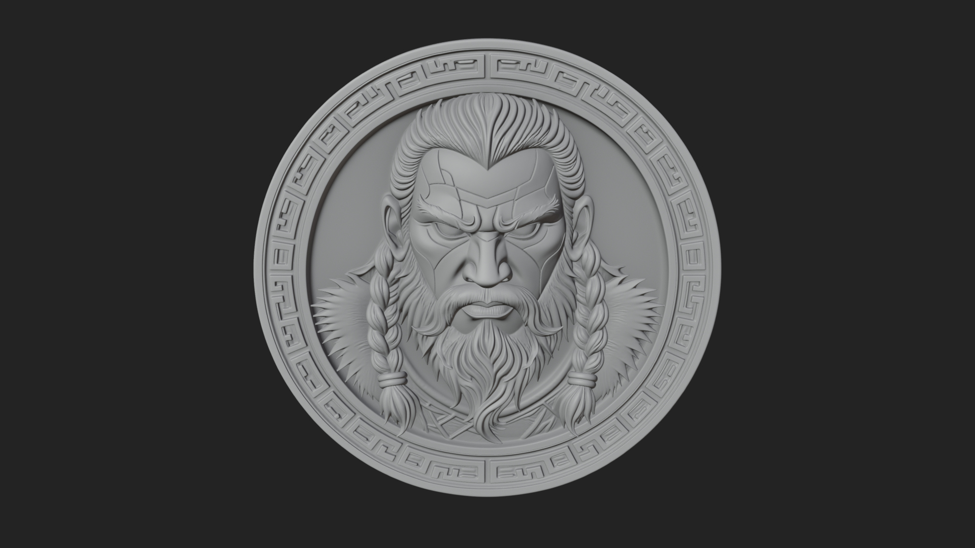 Braided Beard Viking Oval Plaque Design 1 3D Print Model 3D Model