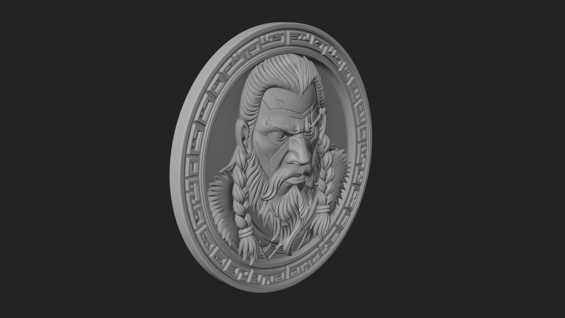 Braided Beard Viking Oval Plaque Design 1 3D Print Model 3D Model