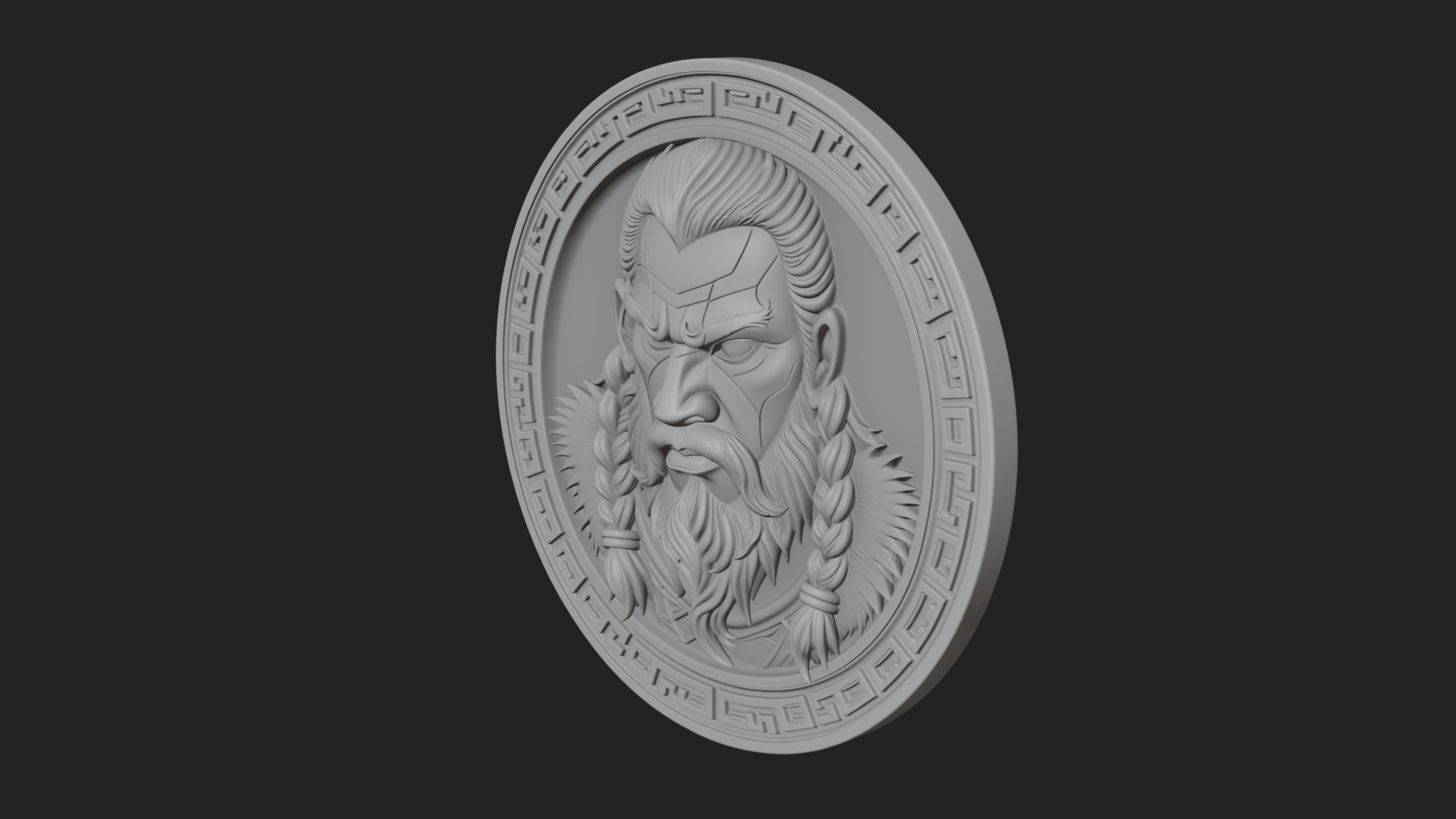 Braided Beard Viking Oval Plaque Design 1 3D Print Model 3D Model
