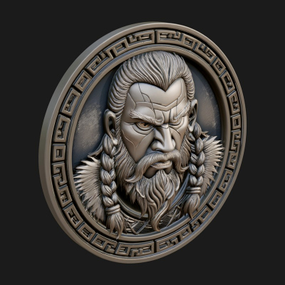 Braided Beard Viking Oval Plaque Design 1 3D Print Model