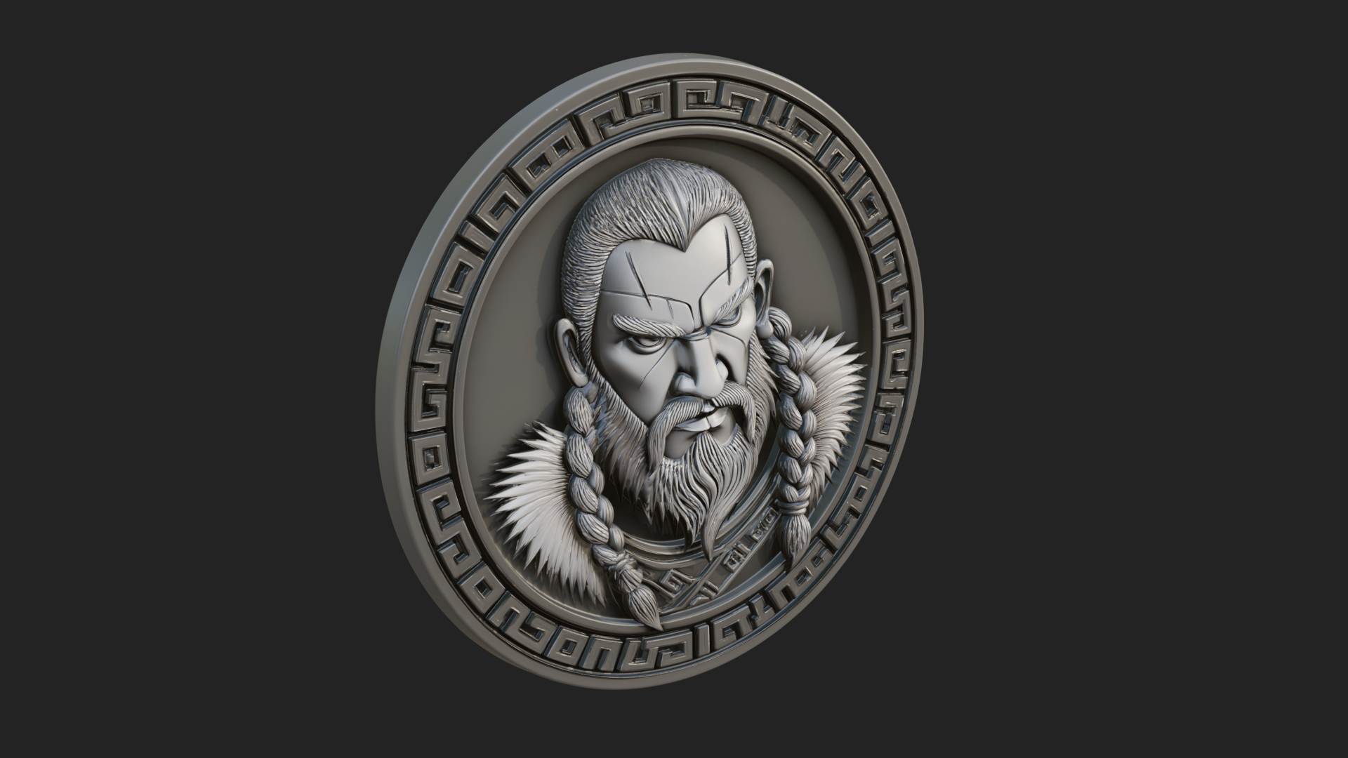 Braided Beard Viking Oval Plaque Design 2 3D Print Model 3D Model