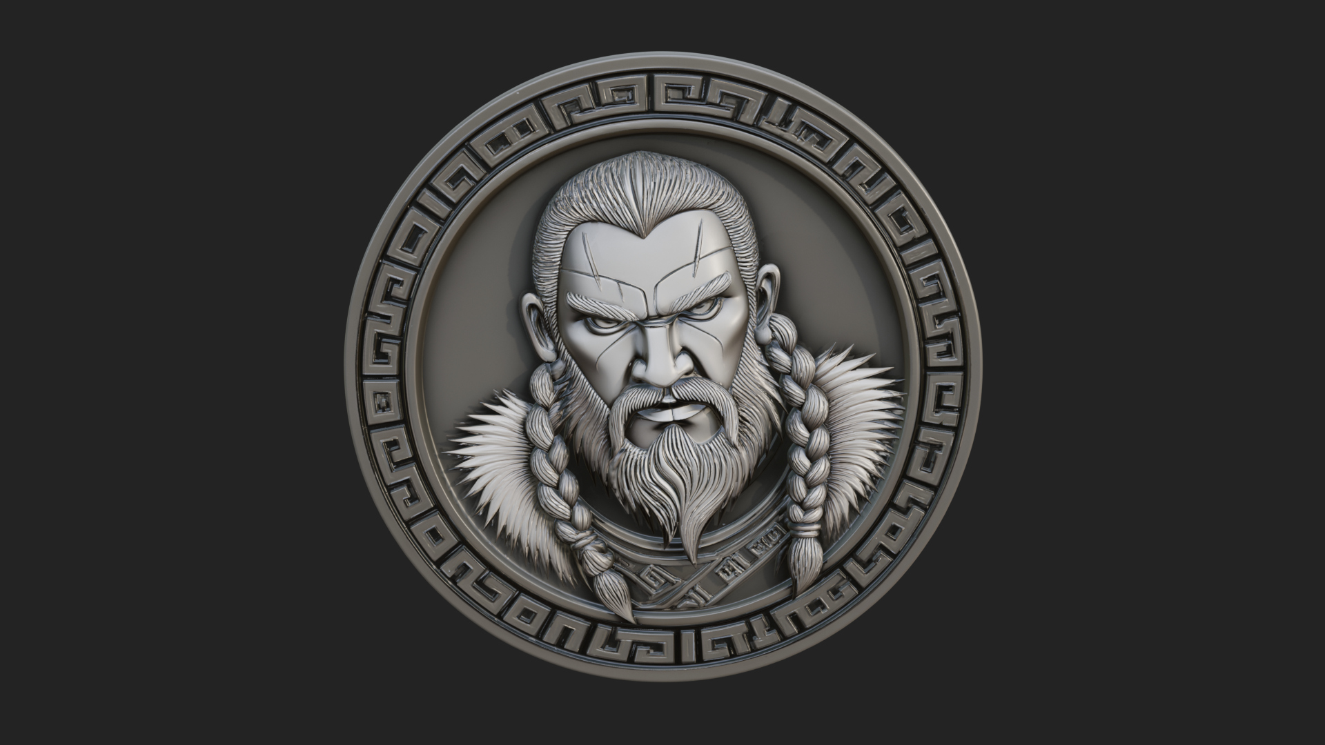 Braided Beard Viking Oval Plaque Design 2 3D Print Model 3D Model