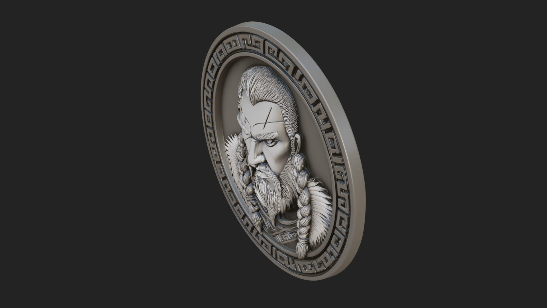 Braided Beard Viking Oval Plaque Design 2 3D Print Model 3D Model