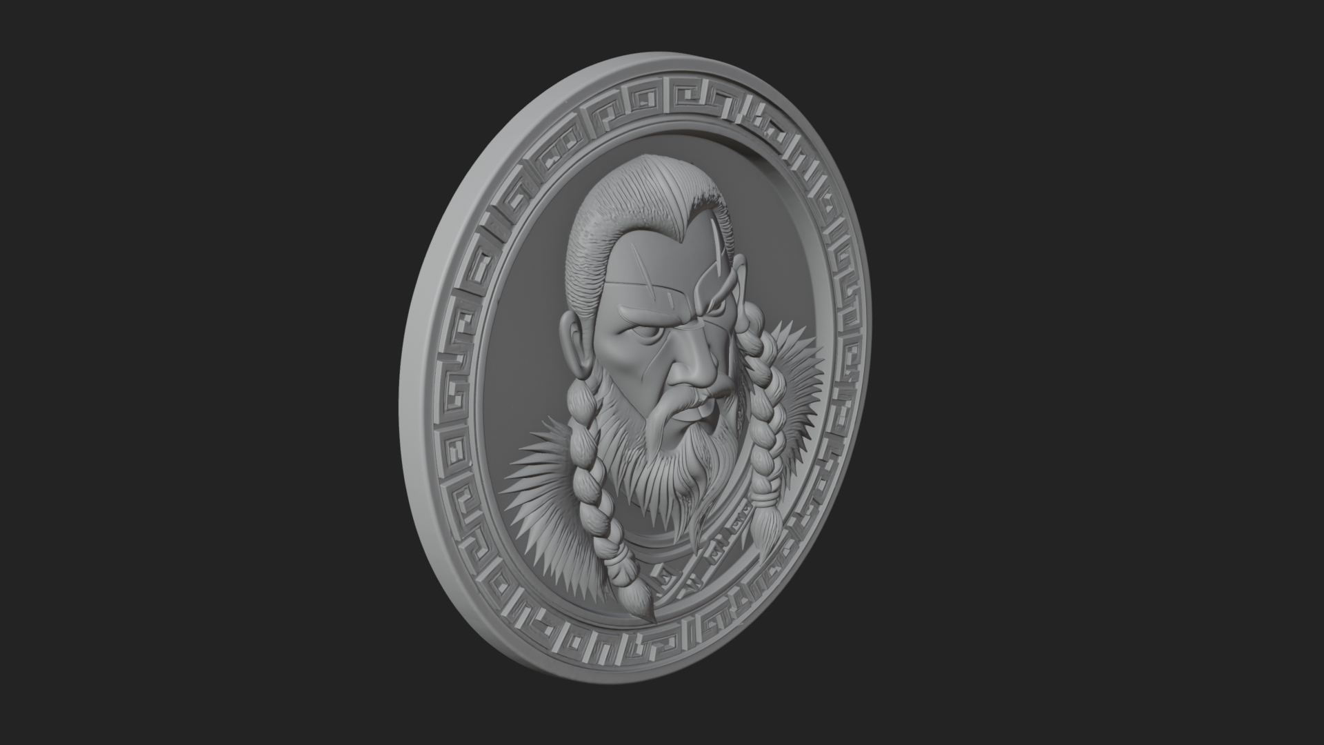 Braided Beard Viking Oval Plaque Design 2 3D Print Model 3D Model
