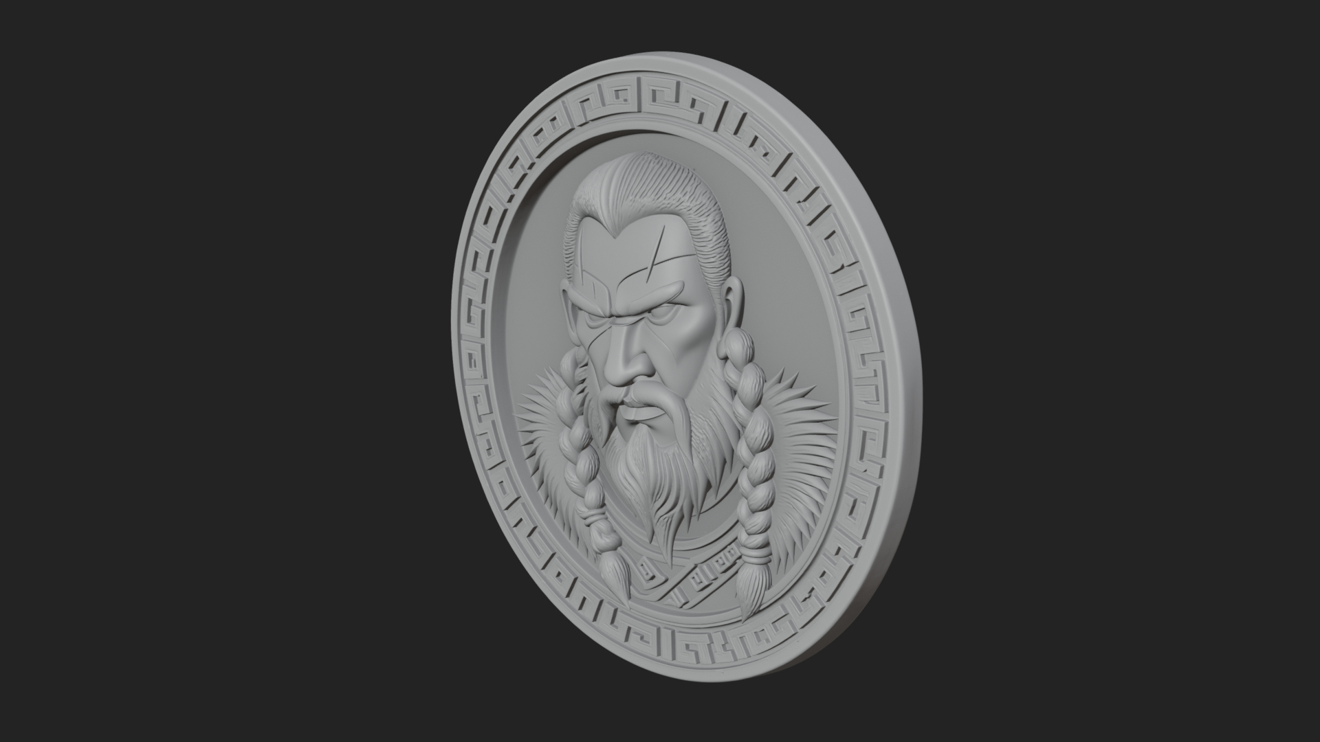 Braided Beard Viking Oval Plaque Design 2 3D Print Model 3D Model