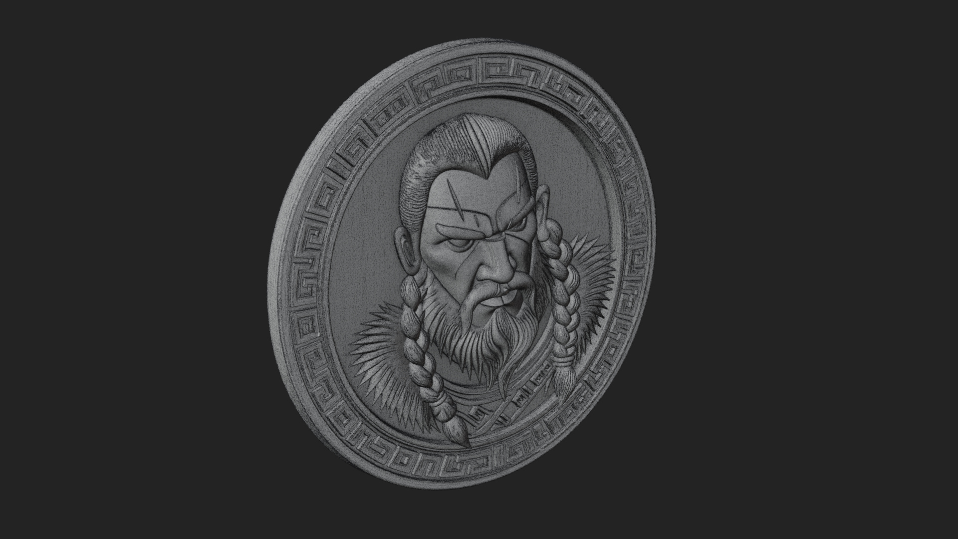 Braided Beard Viking Oval Plaque Design 2 3D Print Model 3D Model