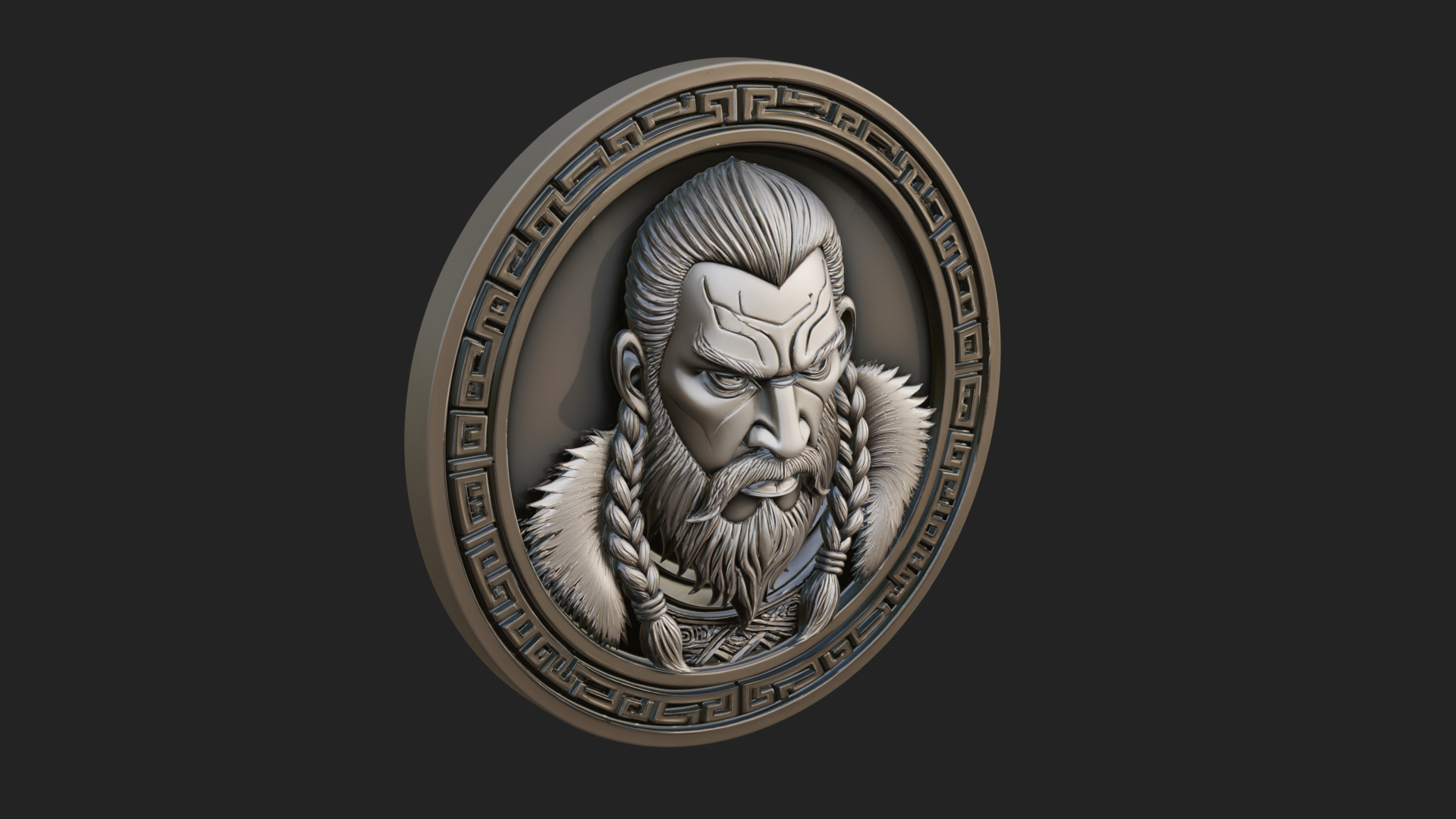 Braided Beard Viking Oval Plaque Design 3 3D Print Model 3D Model