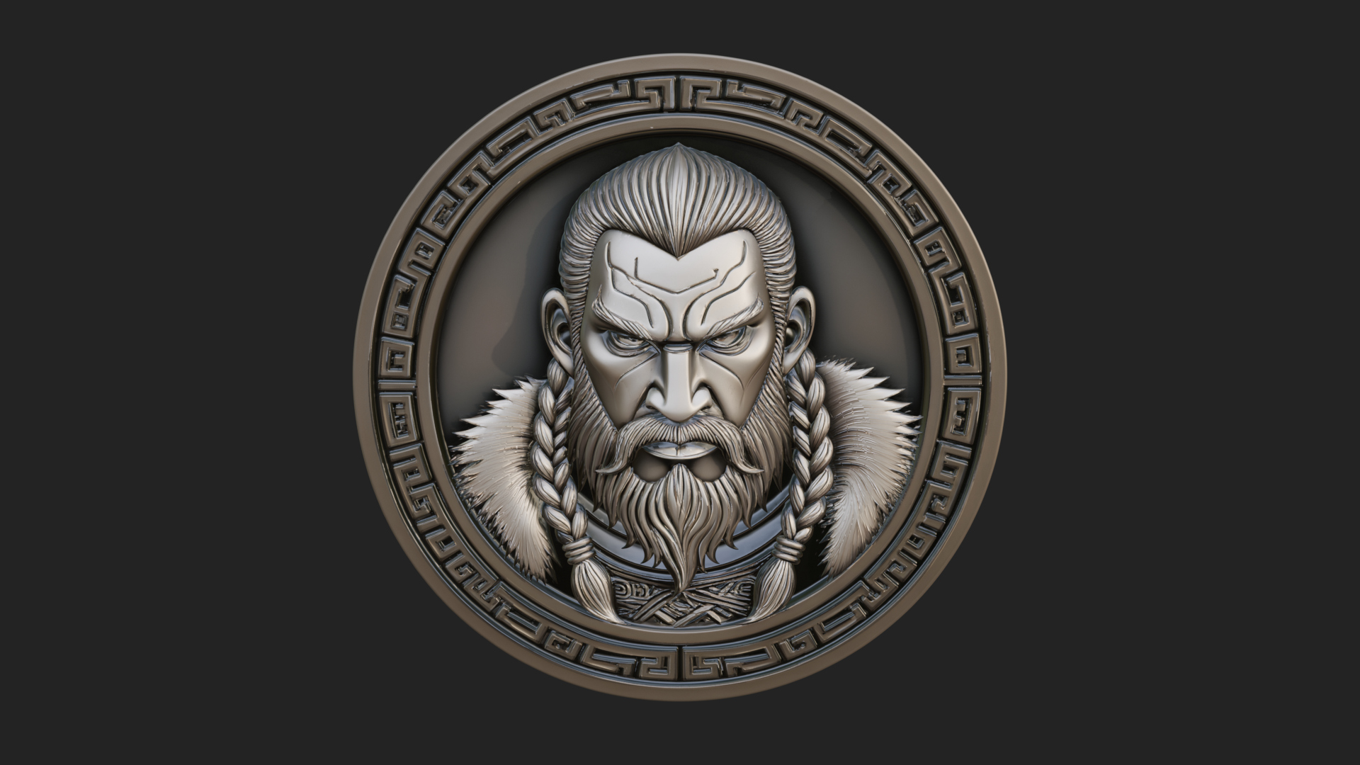 Braided Beard Viking Oval Plaque Design 3 3D Print Model 3D Model
