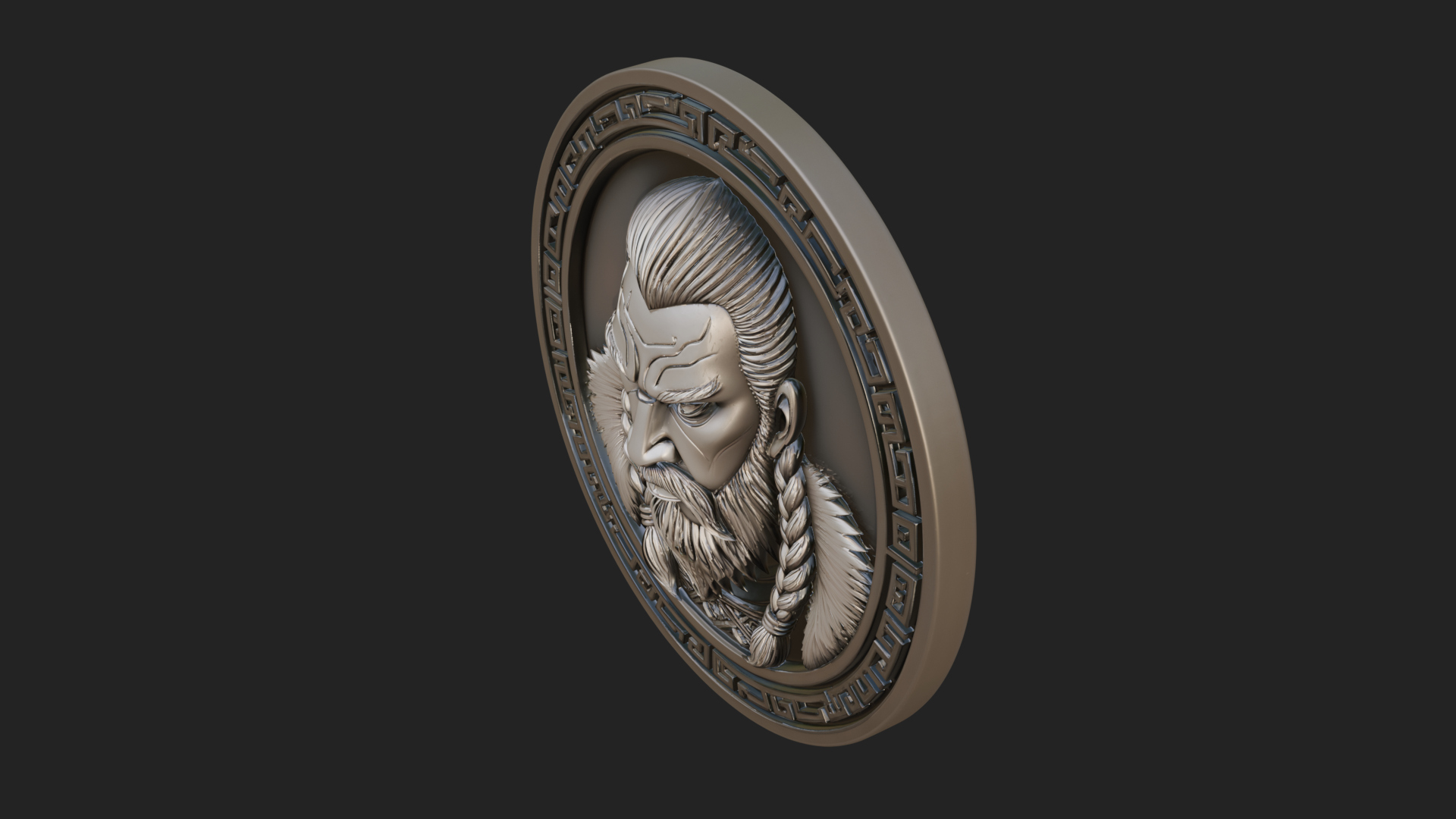 Braided Beard Viking Oval Plaque Design 3 3D Print Model 3D Model