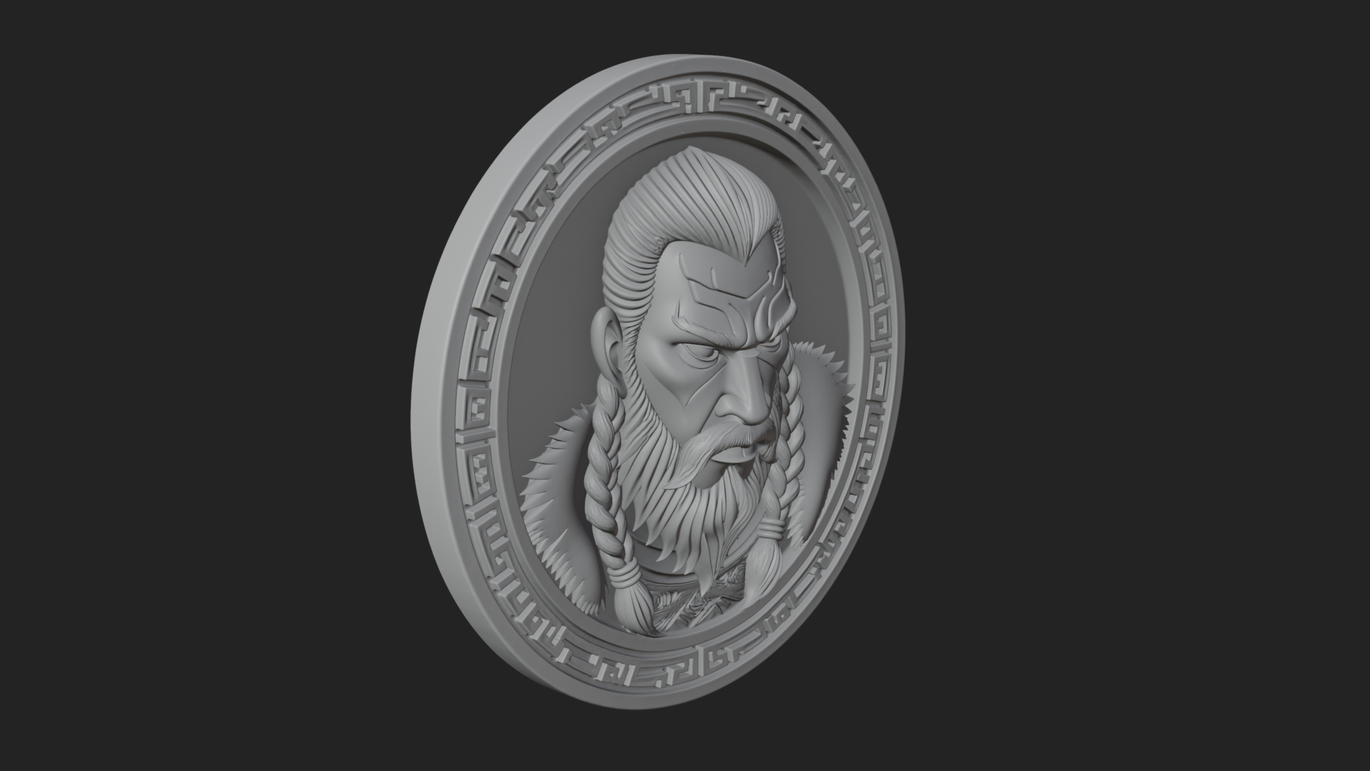 Braided Beard Viking Oval Plaque Design 3 3D Print Model 3D Model