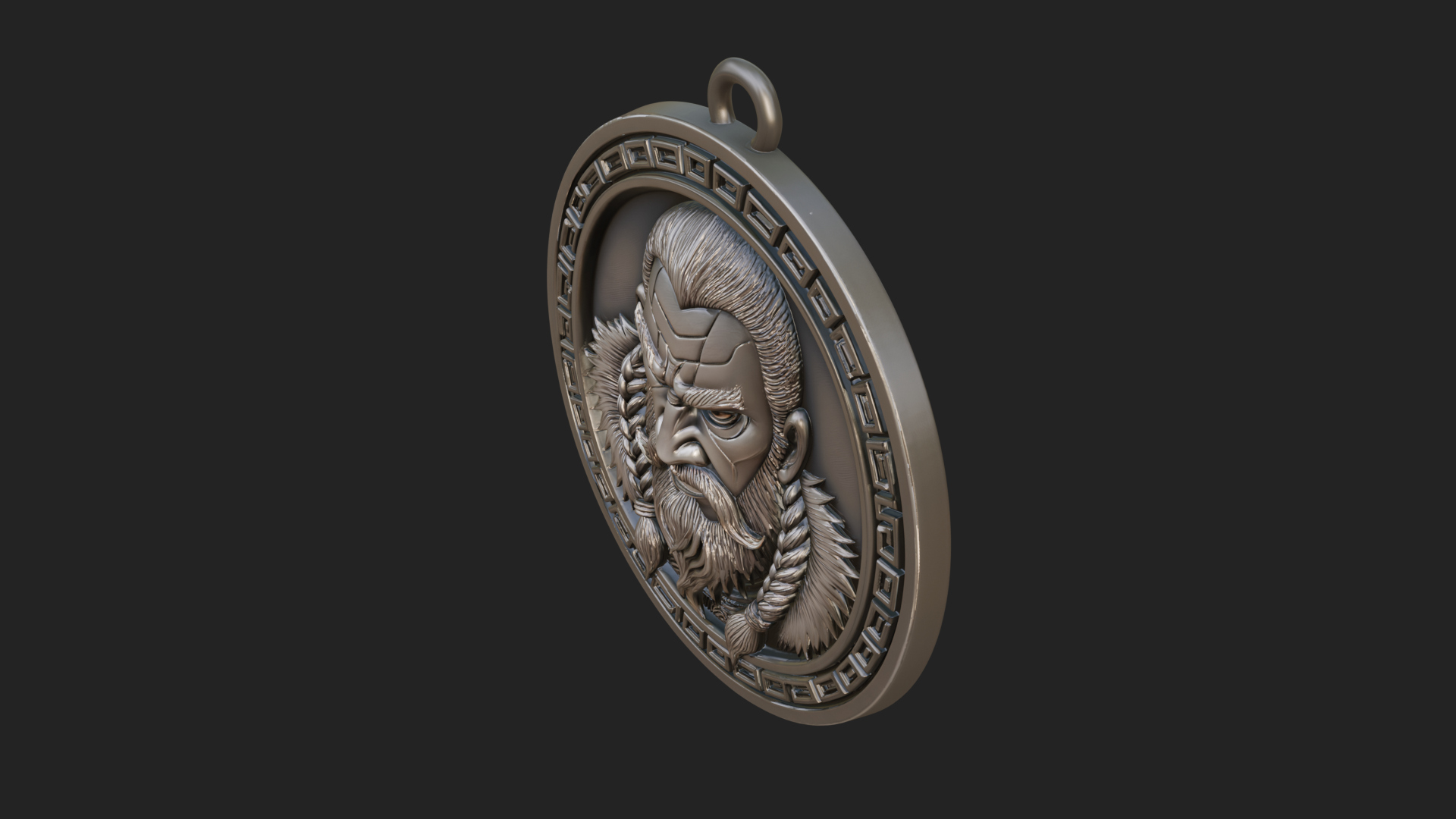 Braided Beard Viking Oval Plaque Design 4 3D Print Model 3D Model