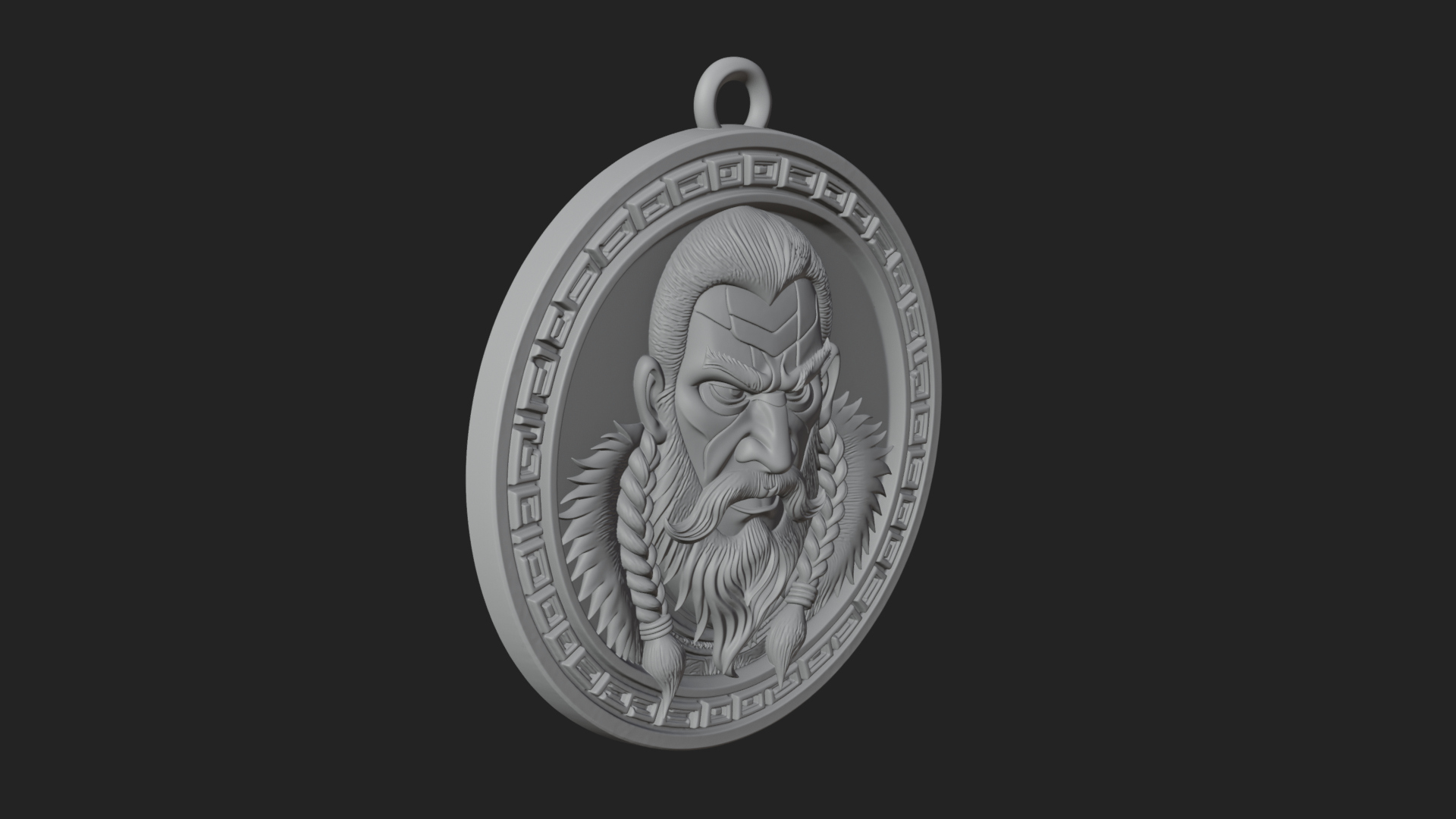 Braided Beard Viking Oval Plaque Design 4 3D Print Model 3D Model