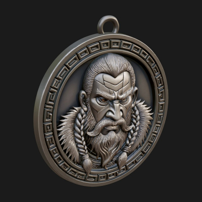 Braided Beard Viking Oval Plaque Design 4 3D Print Model