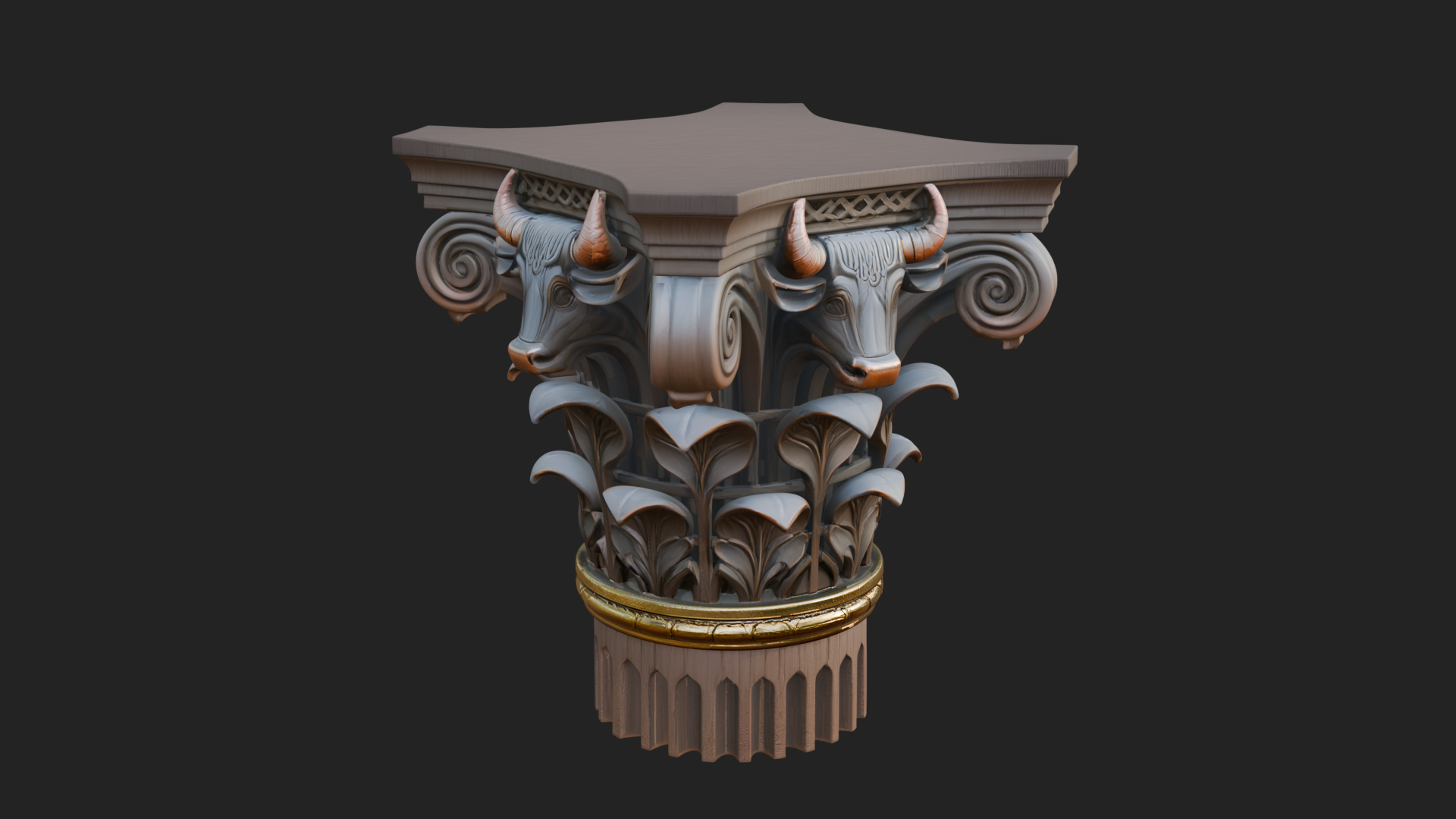 Bull Head Column Capital Design 1 3D Print Model 3D Model