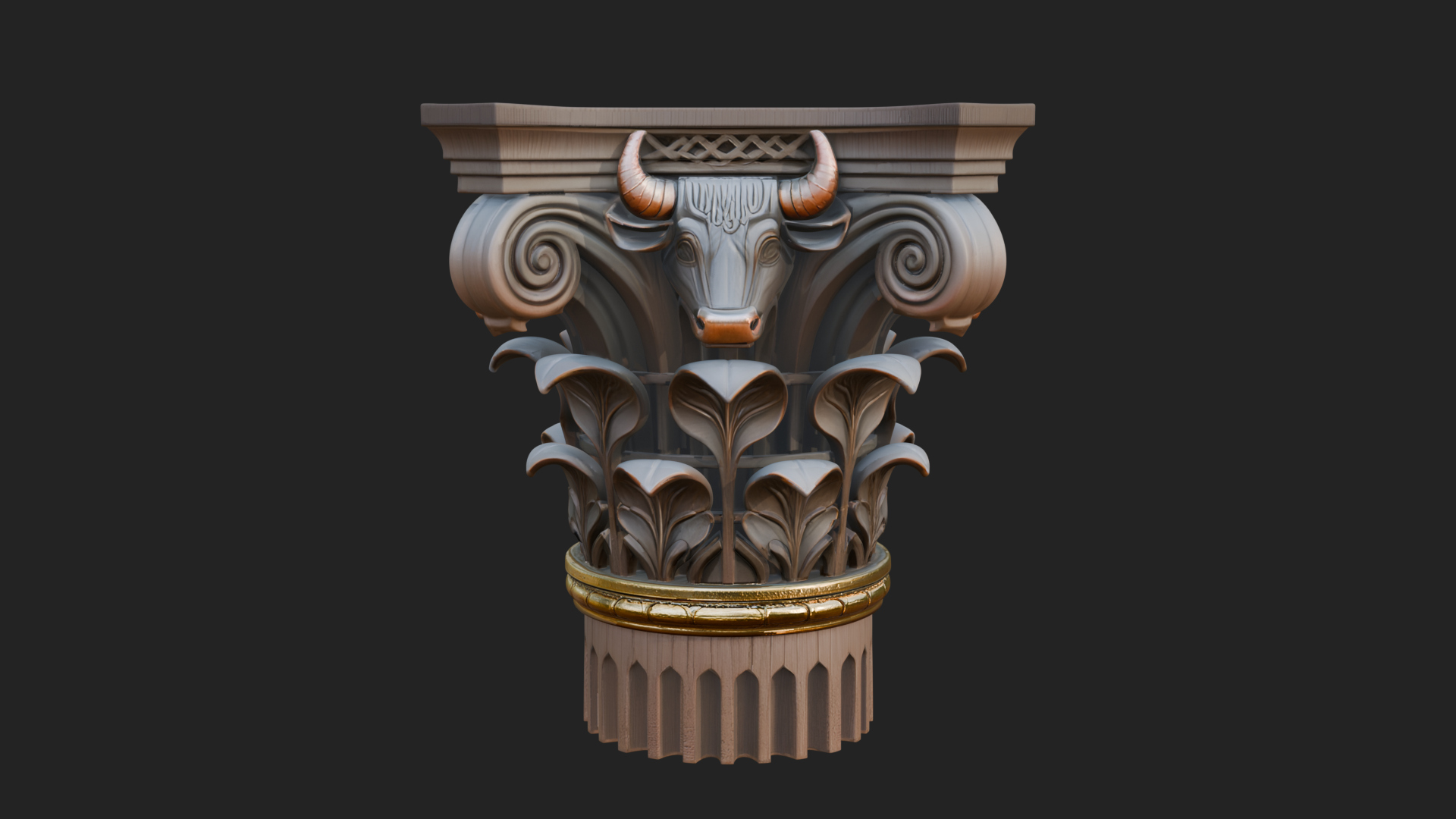 Bull Head Column Capital Design 1 3D Print Model 3D Model