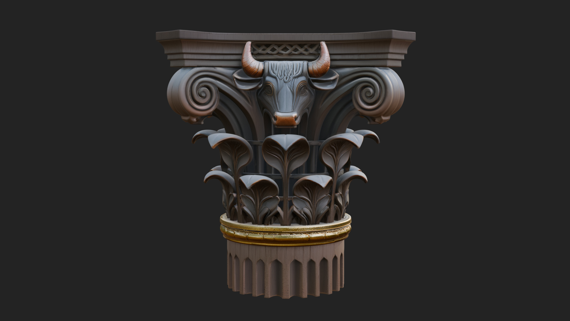 Bull Head Column Capital Design 1 3D Print Model 3D Model