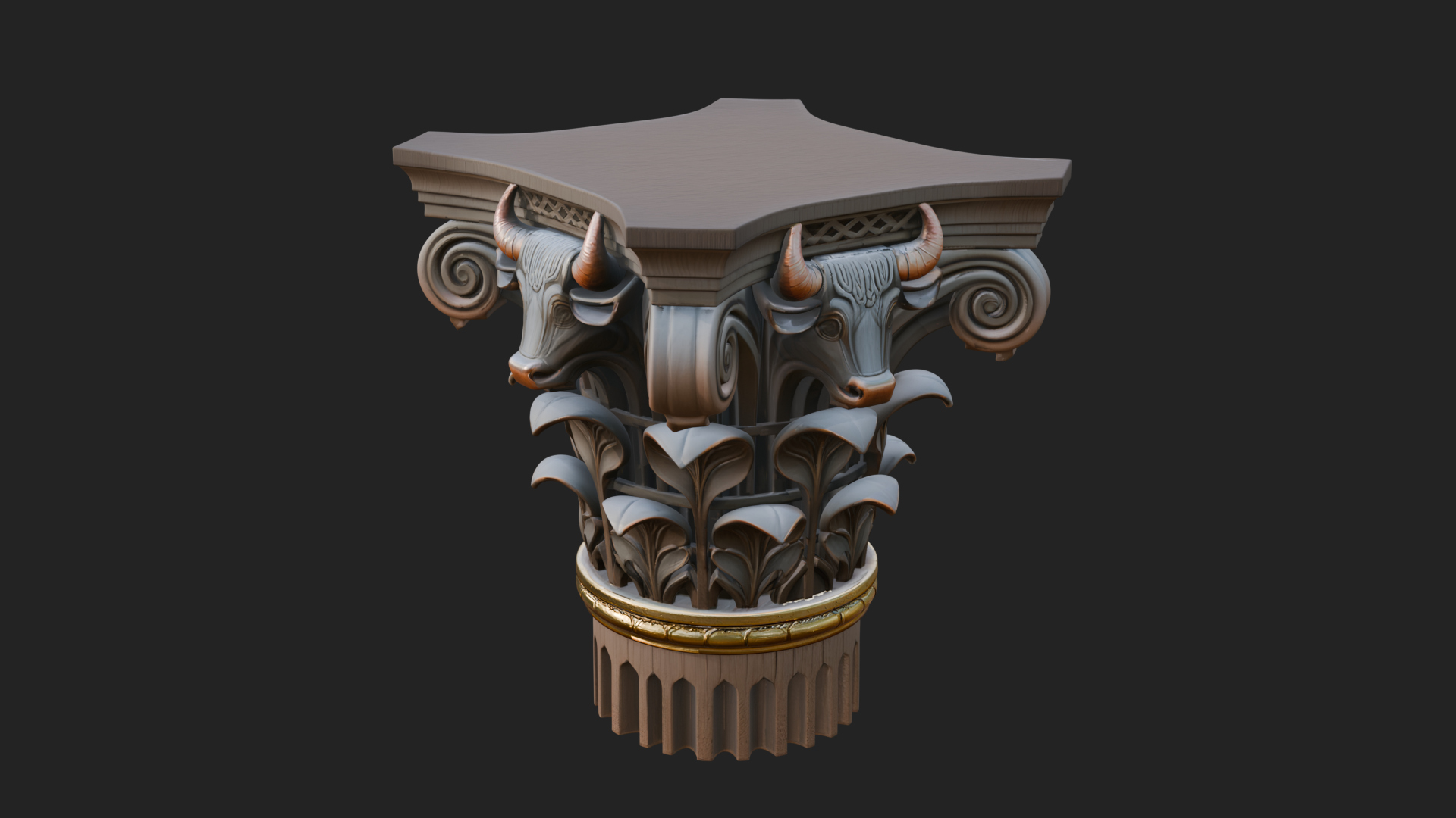 Bull Head Column Capital Design 1 3D Print Model 3D Model