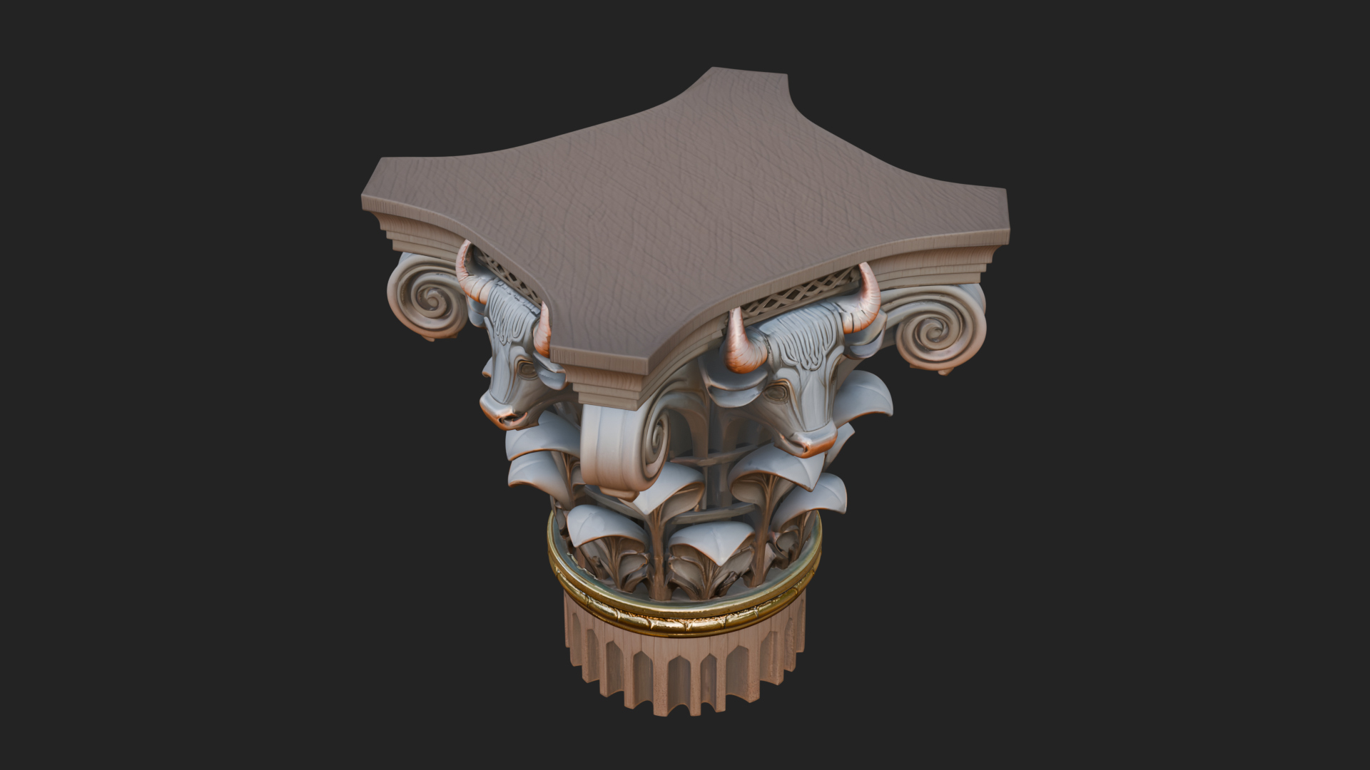 Bull Head Column Capital Design 1 3D Print Model 3D Model