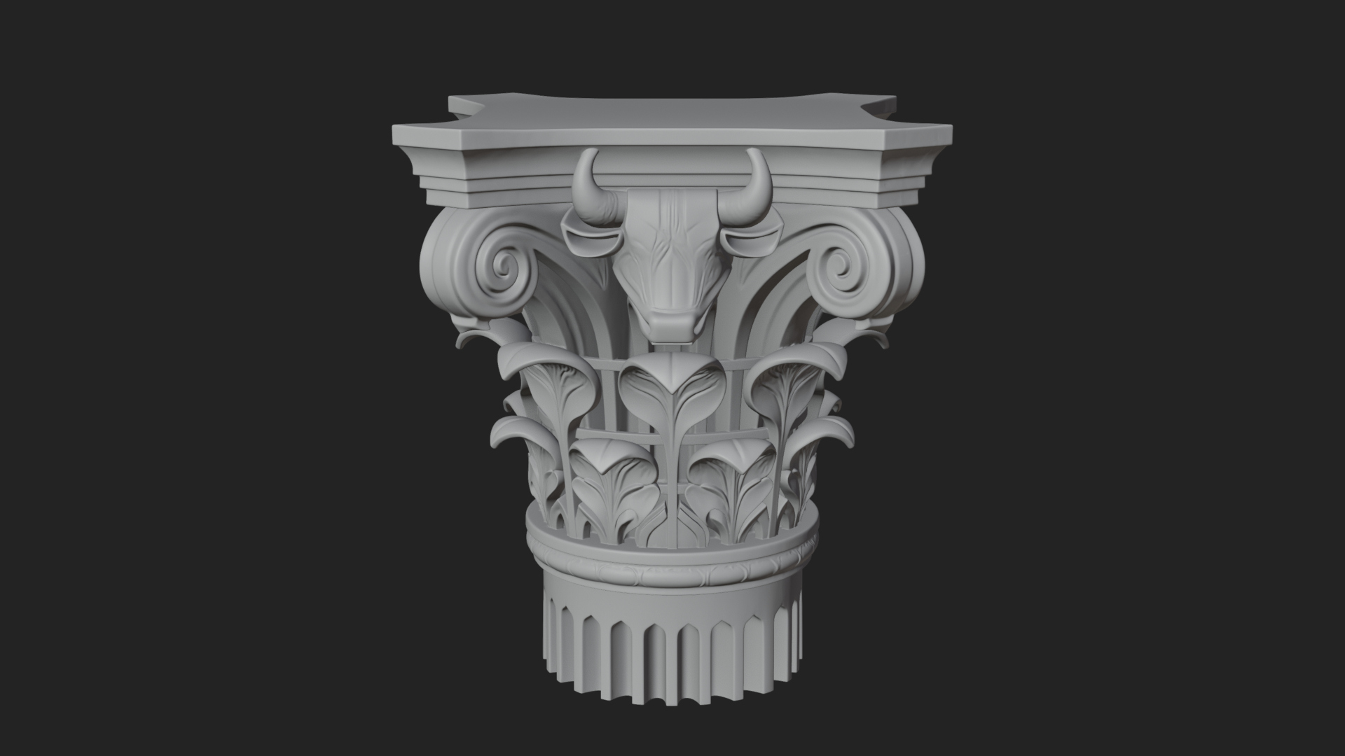 Bull Head Column Capital Design 1 3D Print Model 3D Model