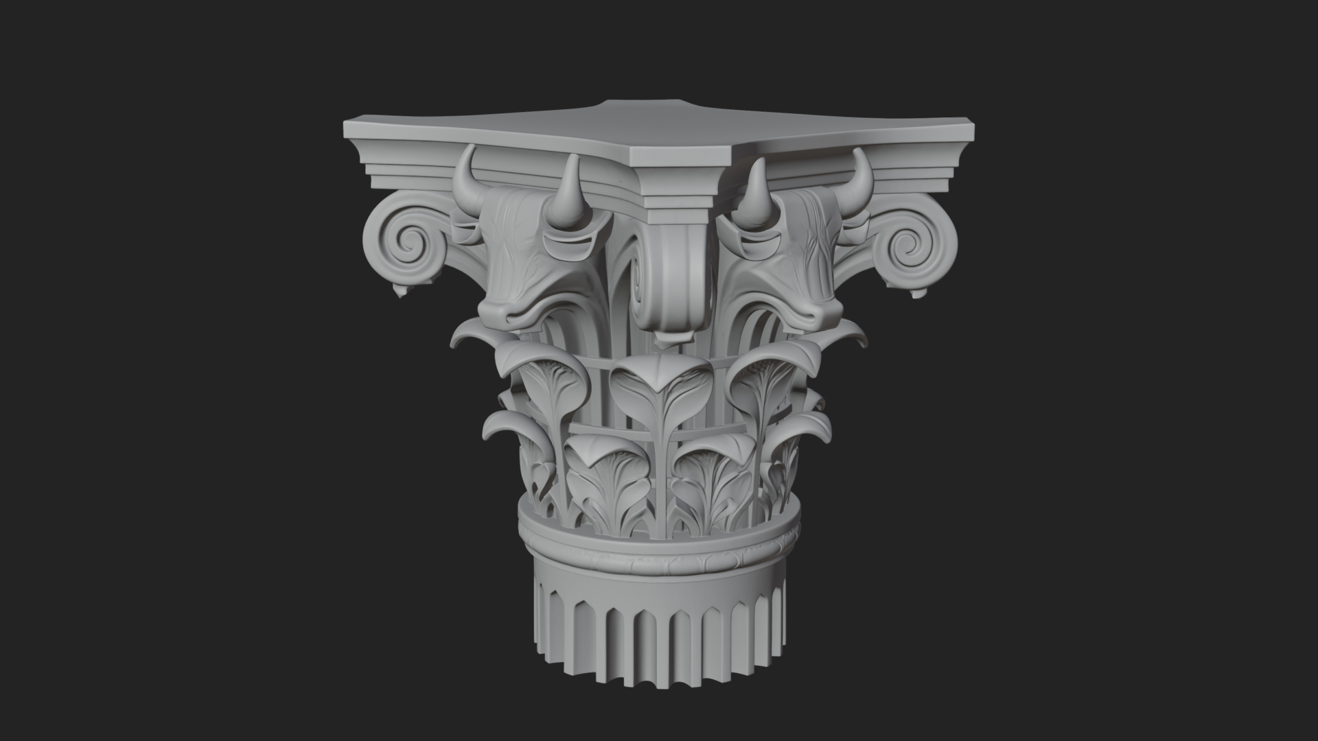 Bull Head Column Capital Design 1 3D Print Model 3D Model