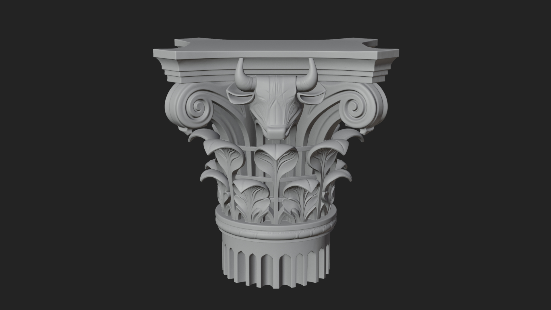Bull Head Column Capital Design 1 3D Print Model 3D Model