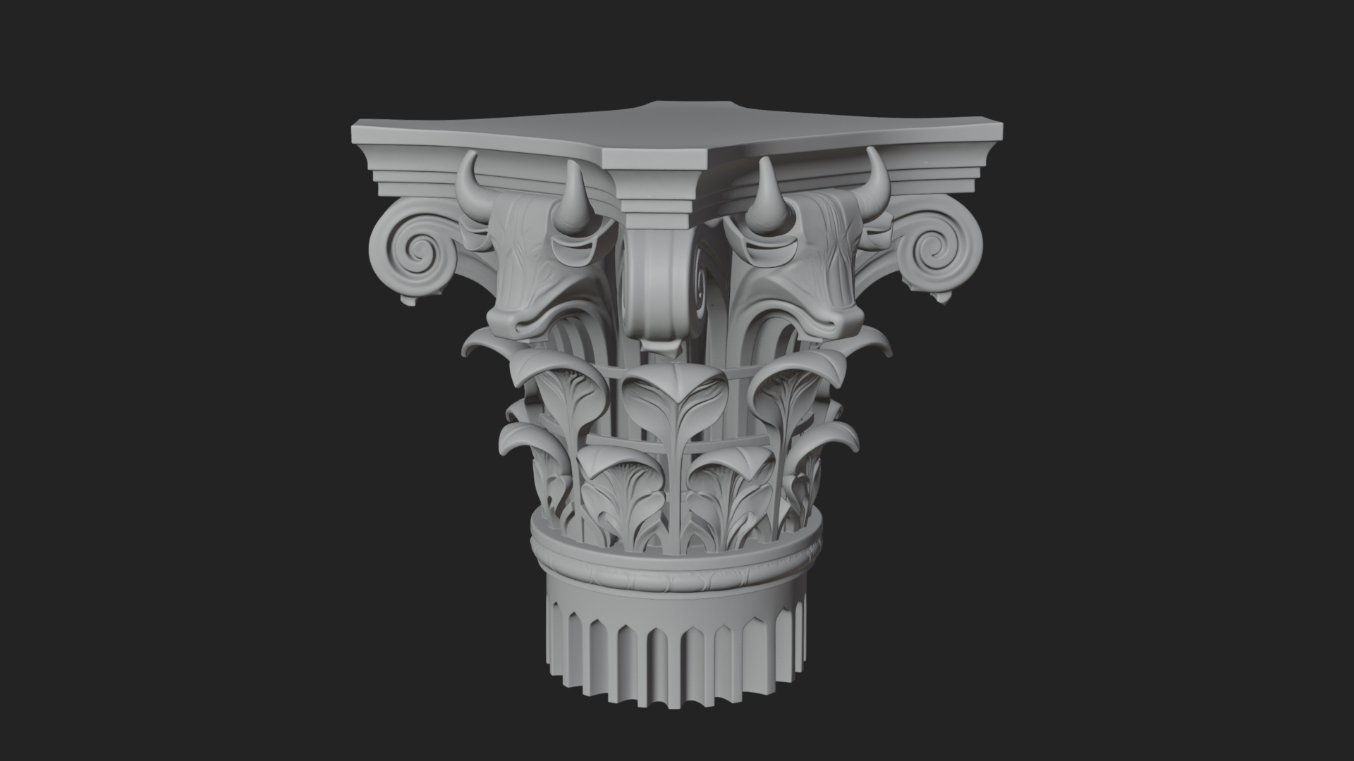 Bull Head Column Capital Design 1 3D Print Model 3D Model
