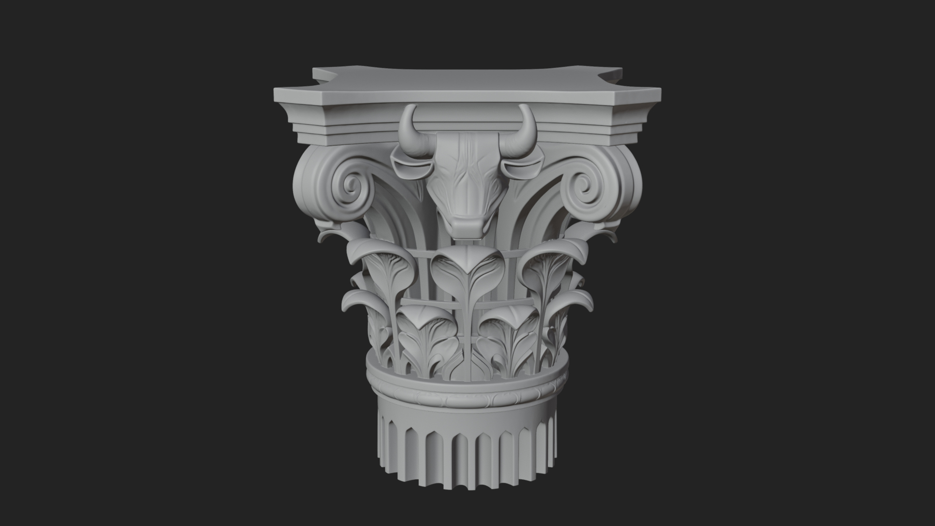 Bull Head Column Capital Design 1 3D Print Model 3D Model