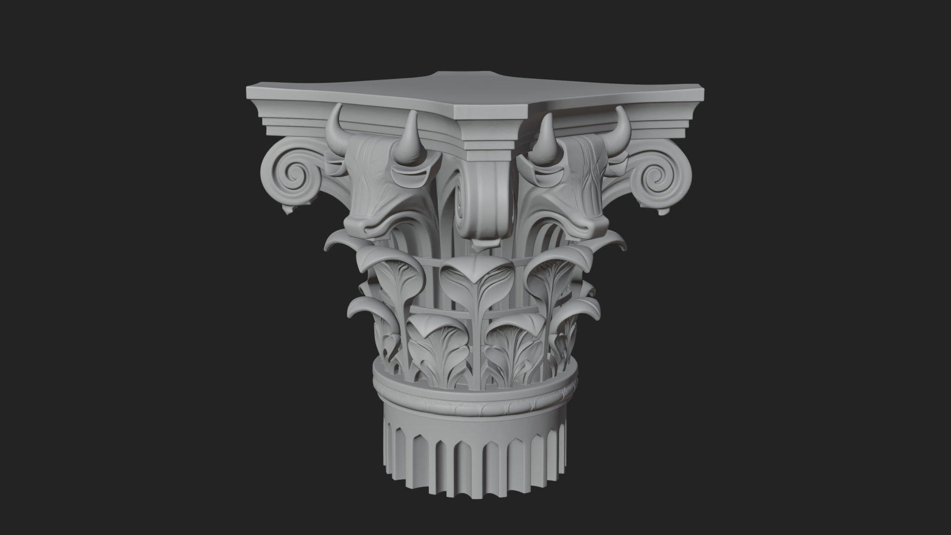 Bull Head Column Capital Design 1 3D Print Model 3D Model