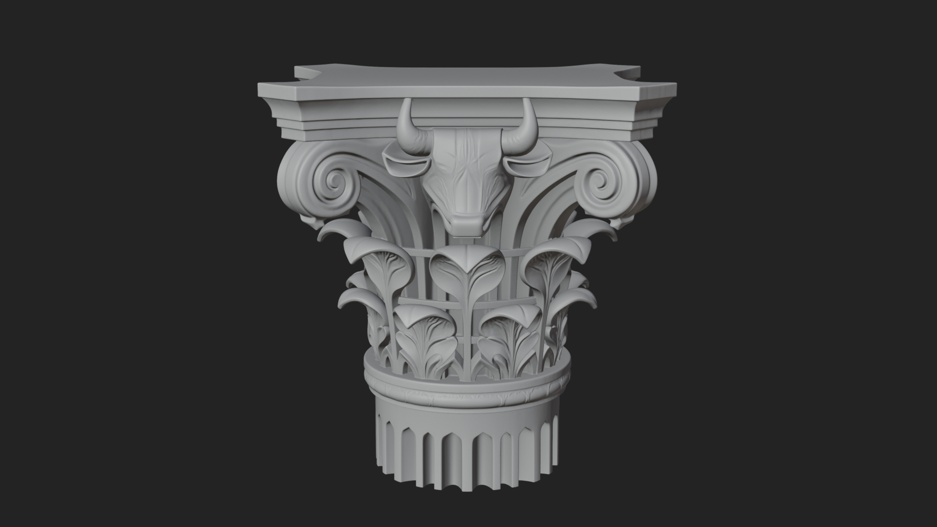 Bull Head Column Capital Design 1 3D Print Model 3D Model
