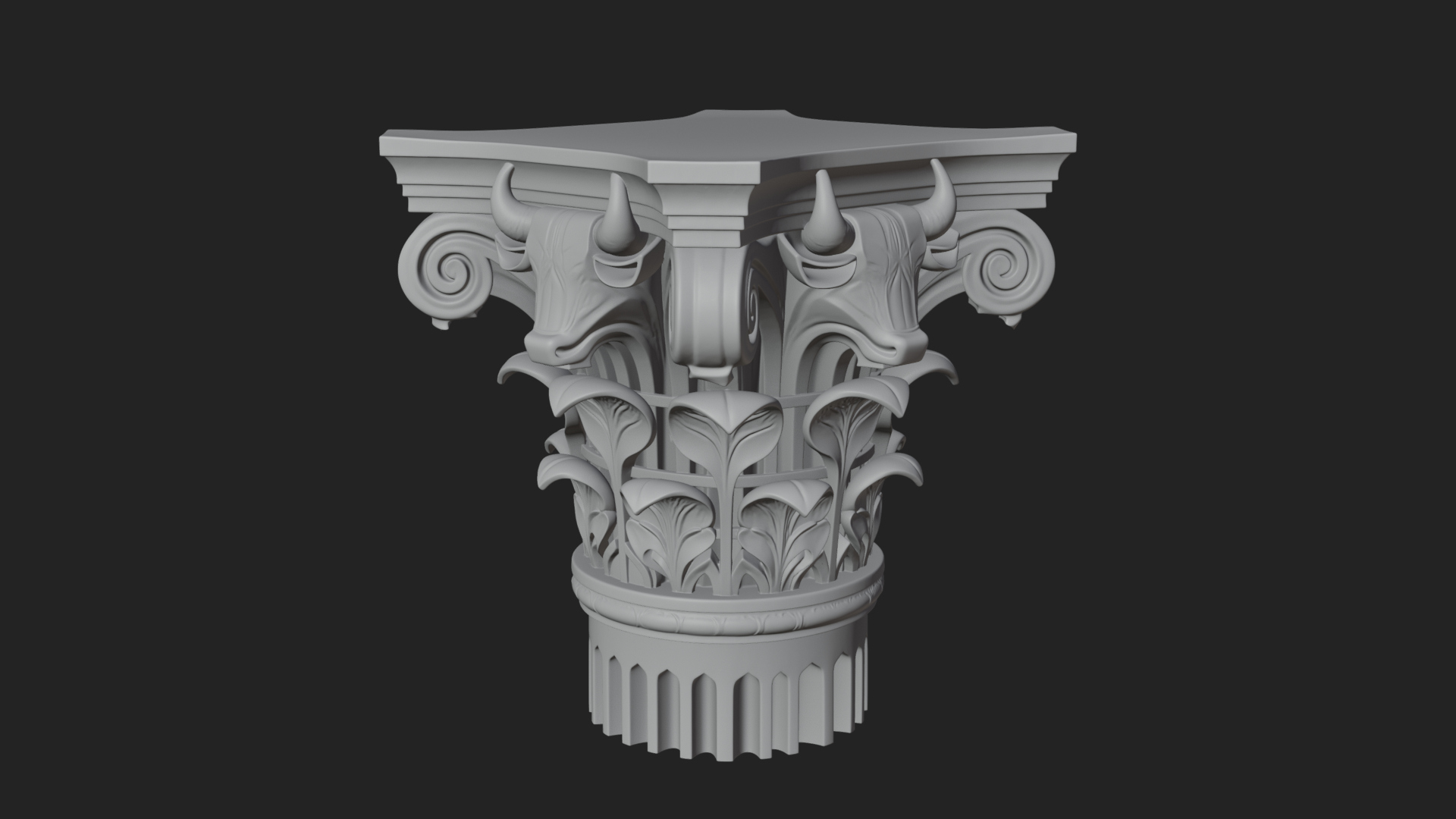 Bull Head Column Capital Design 1 3D Print Model 3D Model