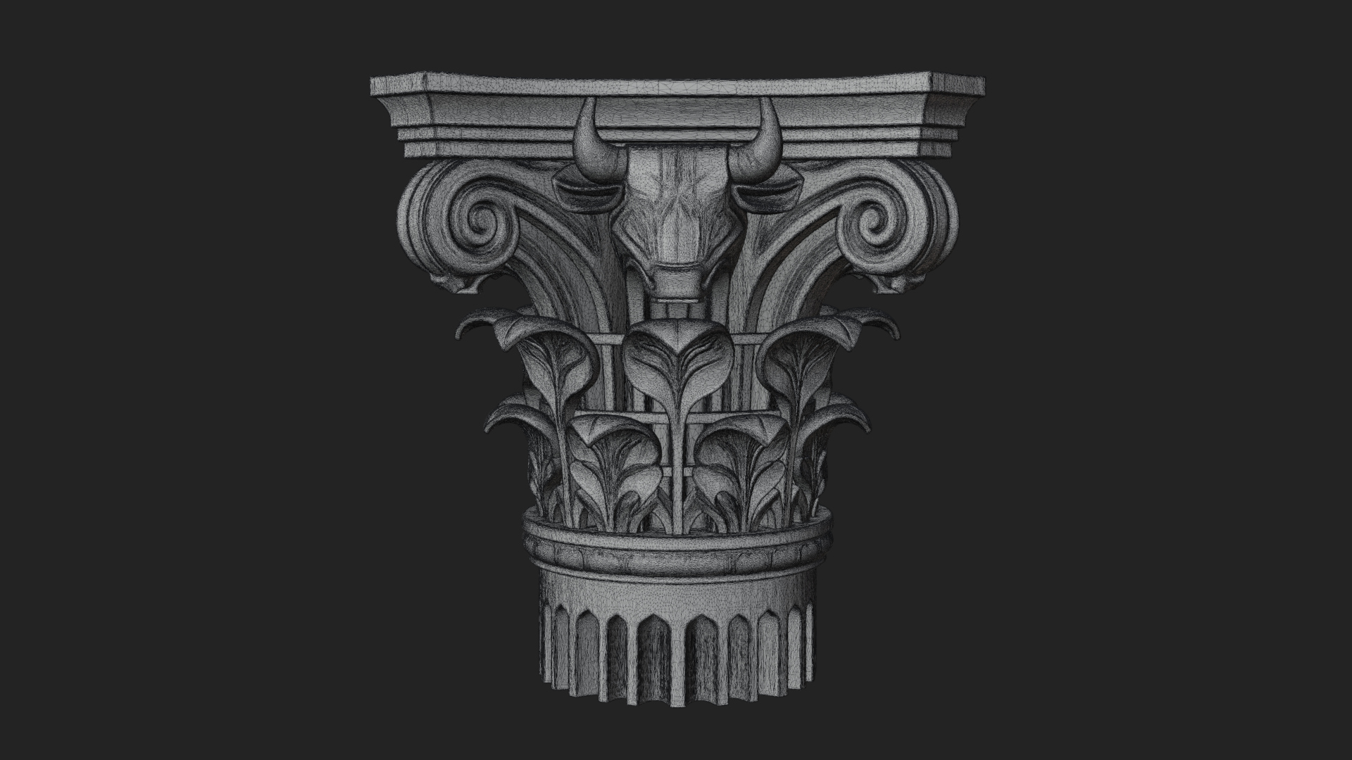 Bull Head Column Capital Design 1 3D Print Model 3D Model