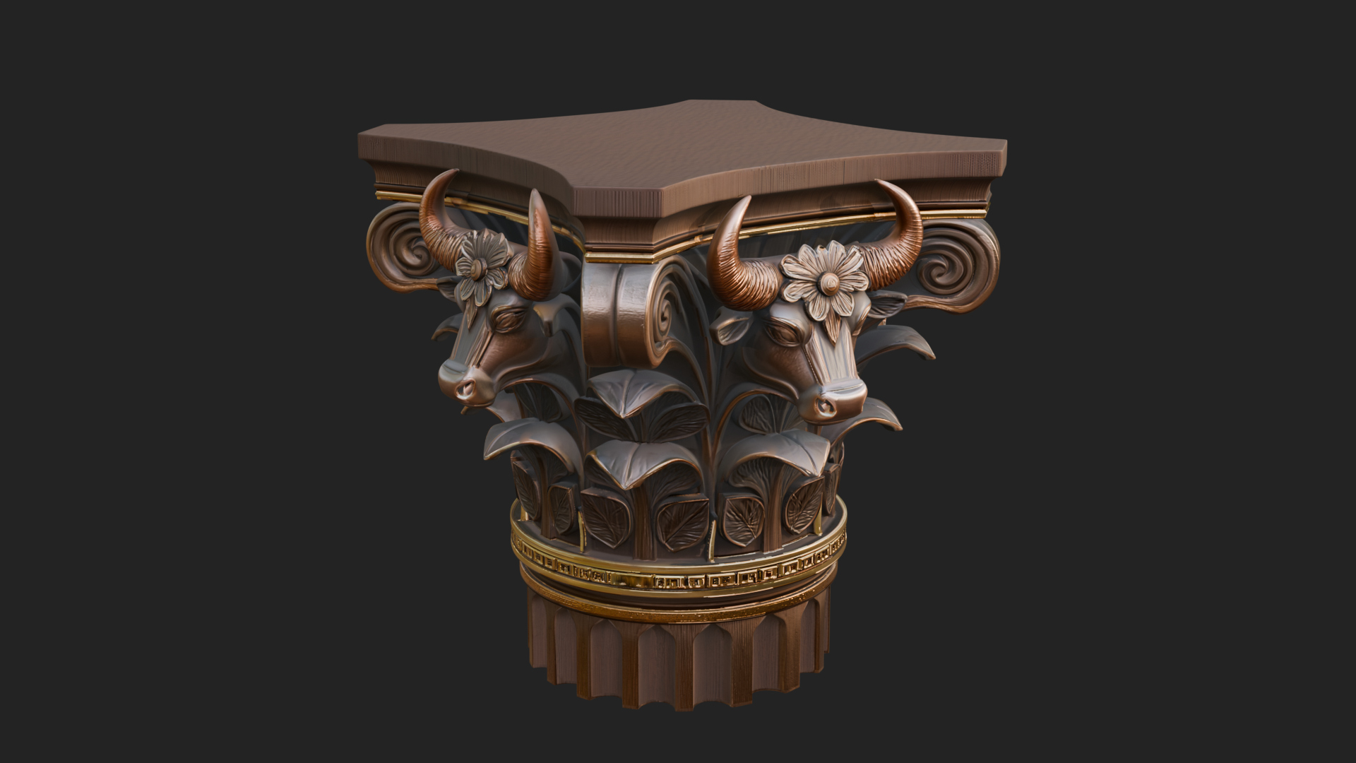 Bull Head Column Capital Design 2 3D Print Model 3D Model