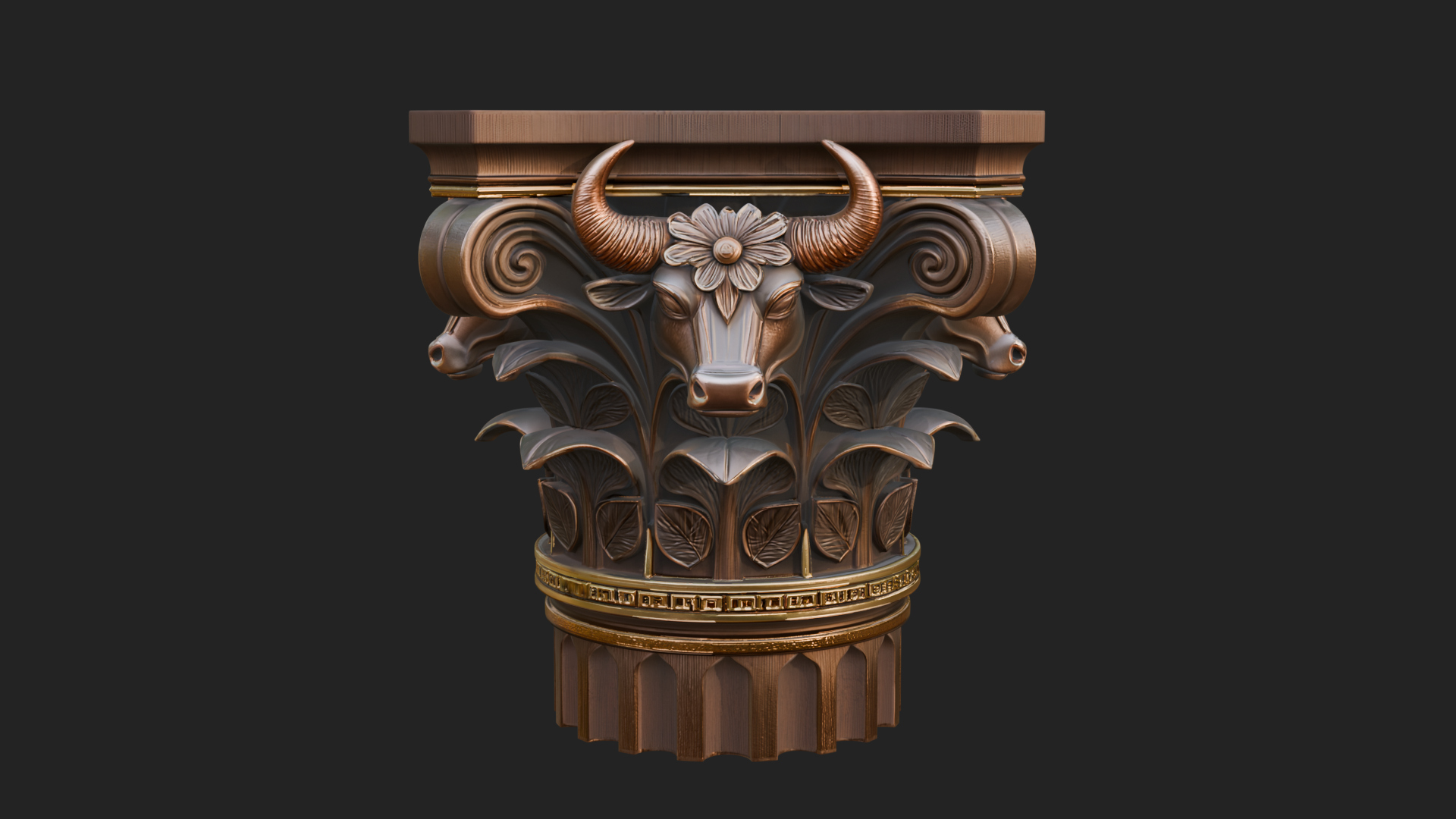 Bull Head Column Capital Design 2 3D Print Model 3D Model