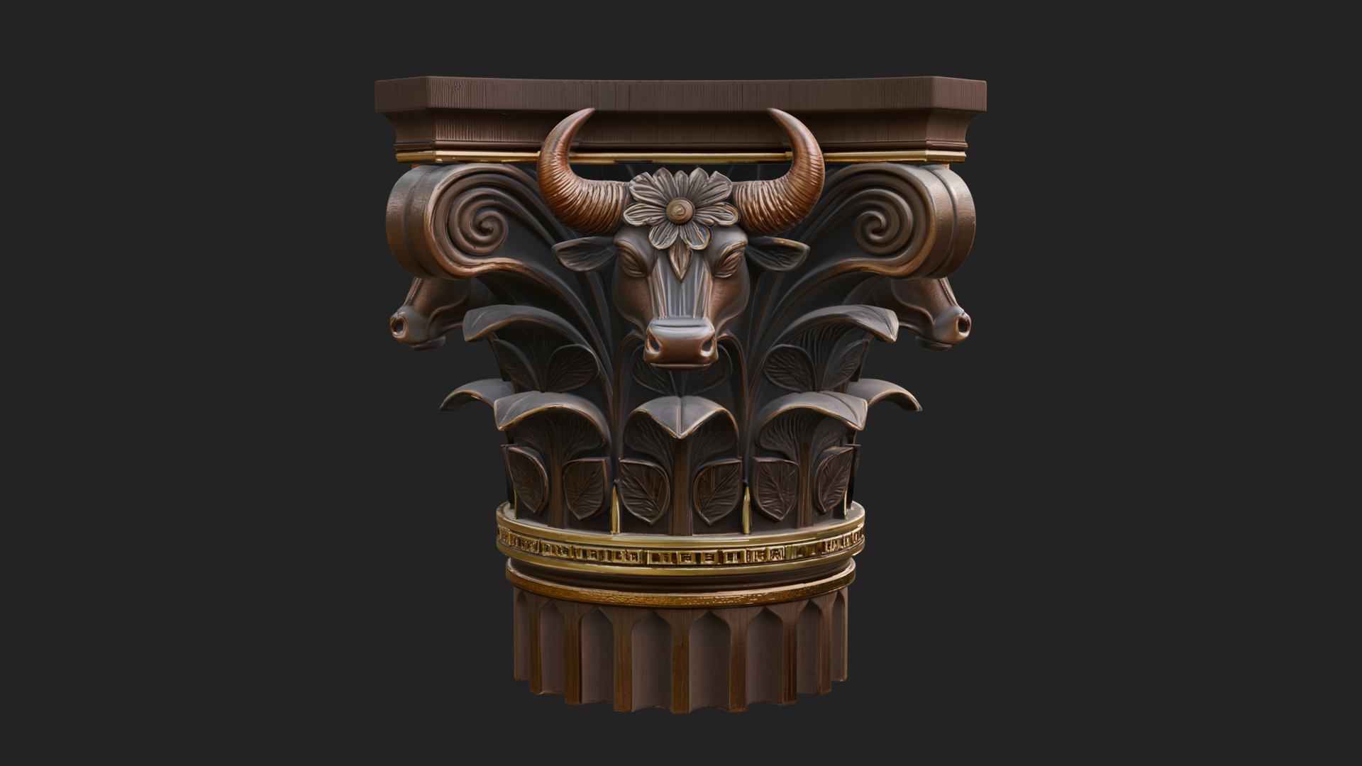 Bull Head Column Capital Design 2 3D Print Model 3D Model