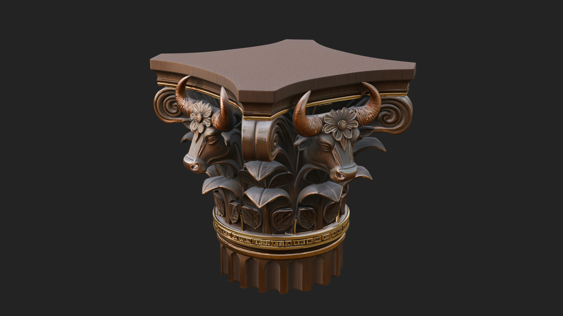 Bull Head Column Capital Design 2 3D Print Model 3D Model