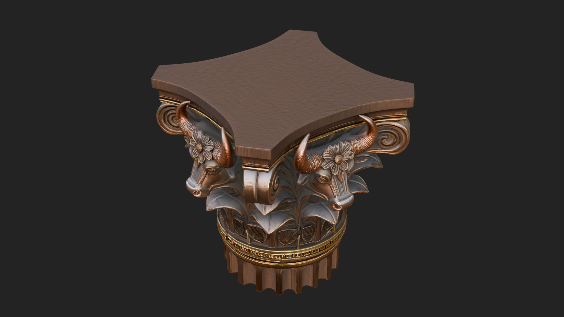 Bull Head Column Capital Design 2 3D Print Model 3D Model