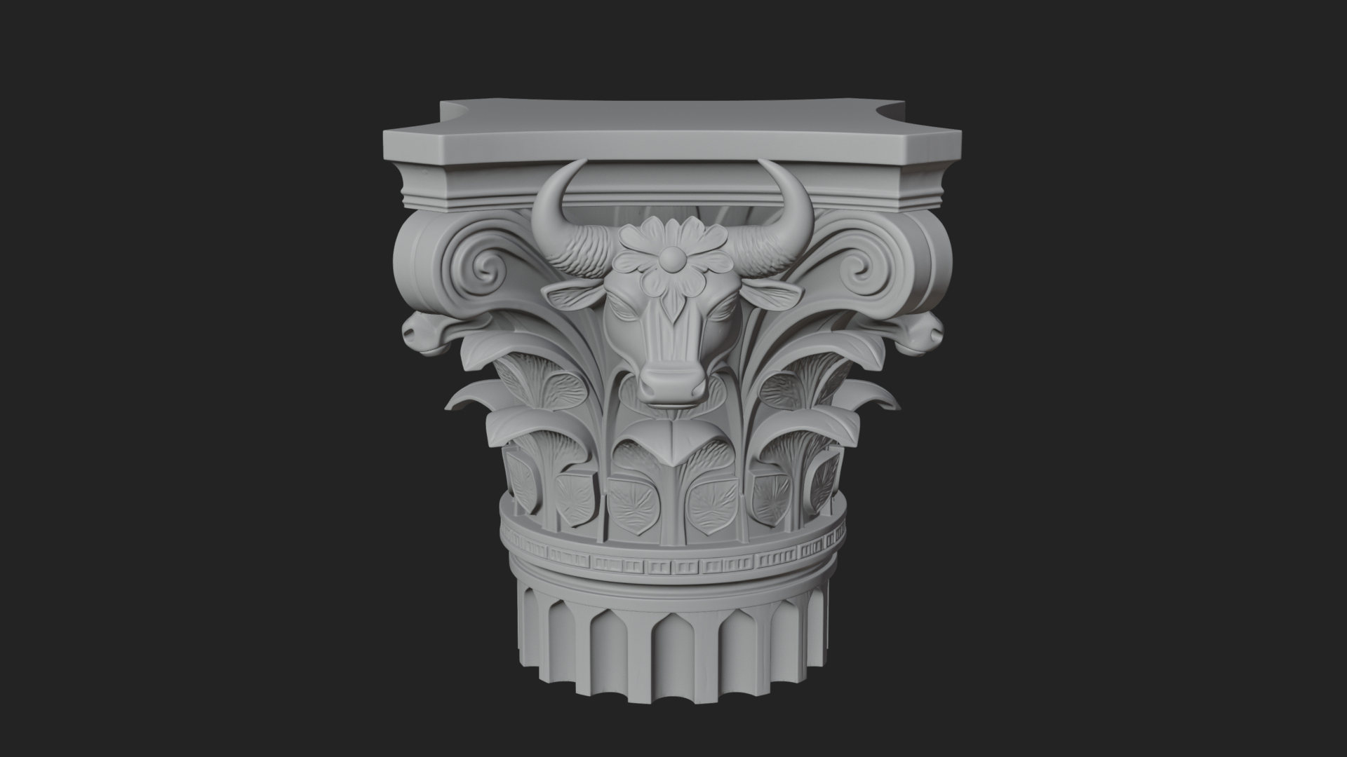 Bull Head Column Capital Design 2 3D Print Model 3D Model