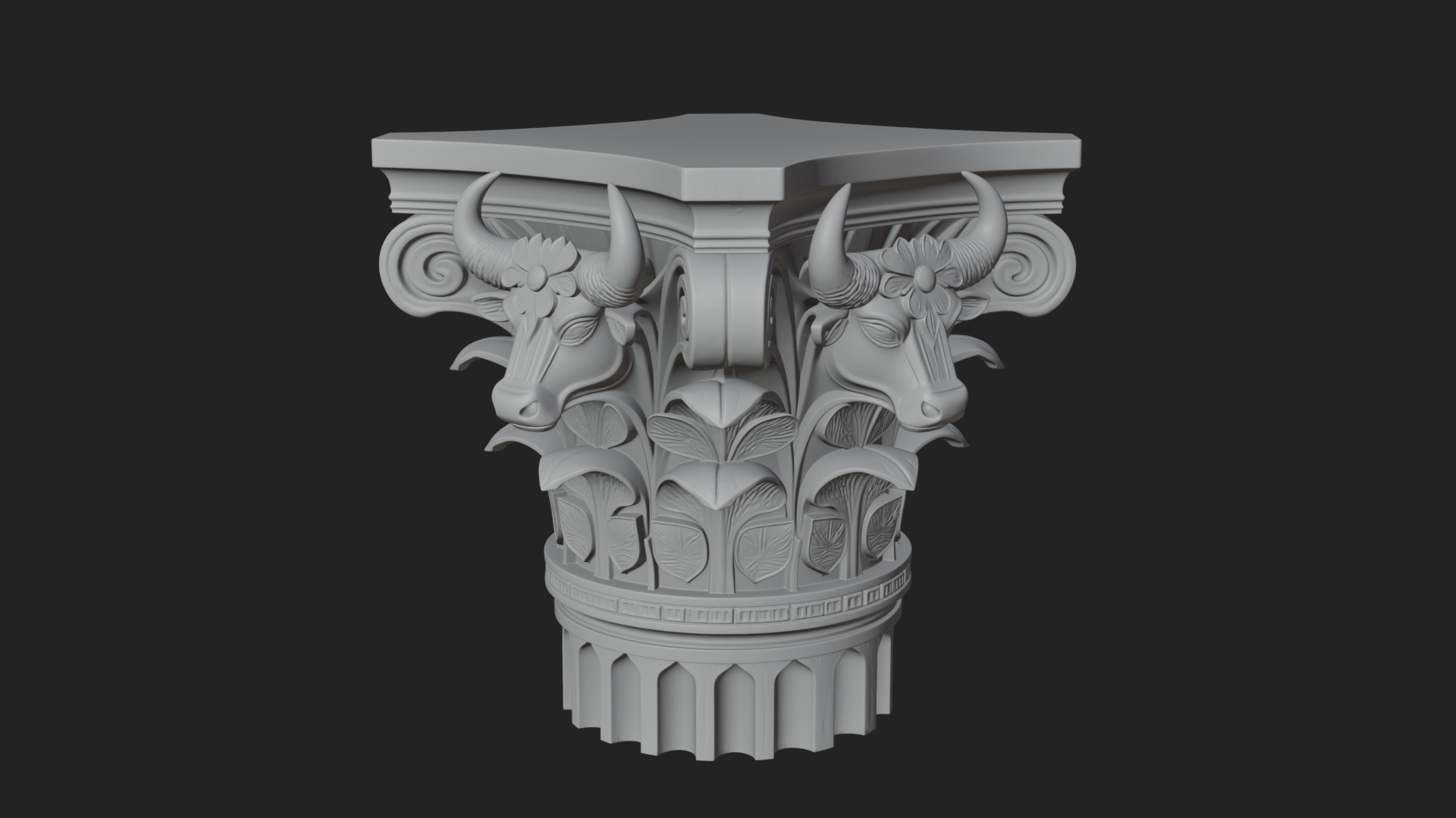 Bull Head Column Capital Design 2 3D Print Model 3D Model