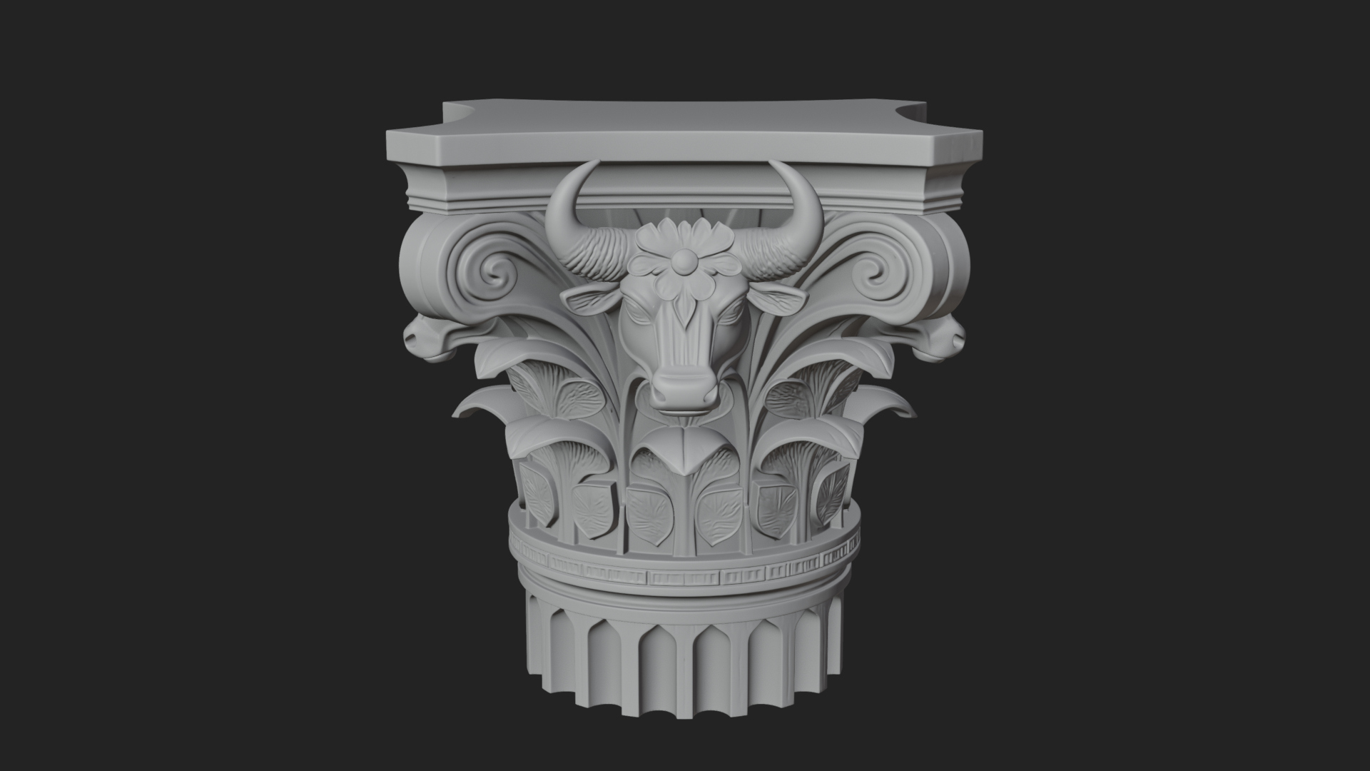 Bull Head Column Capital Design 2 3D Print Model 3D Model