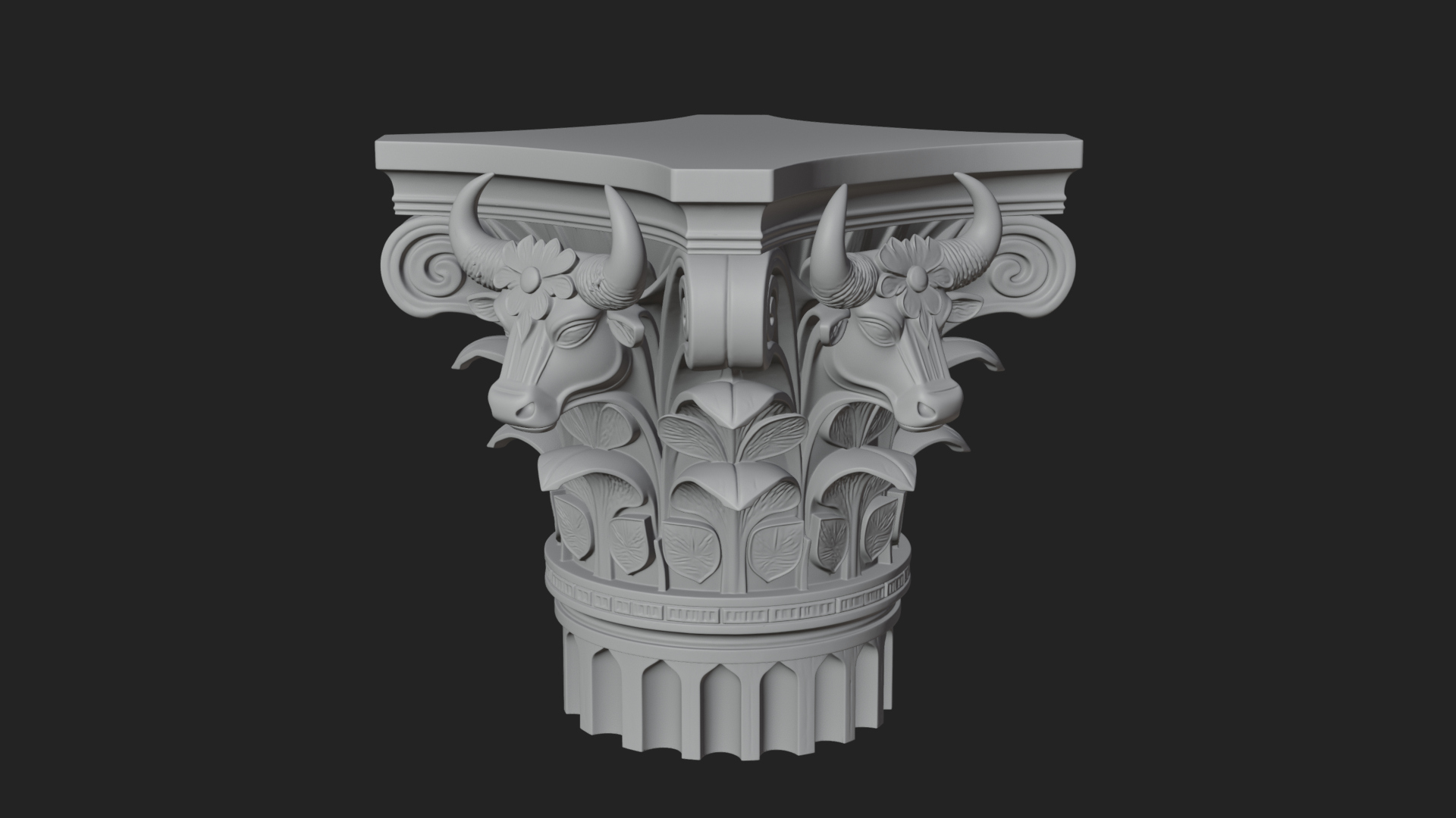 Bull Head Column Capital Design 2 3D Print Model 3D Model