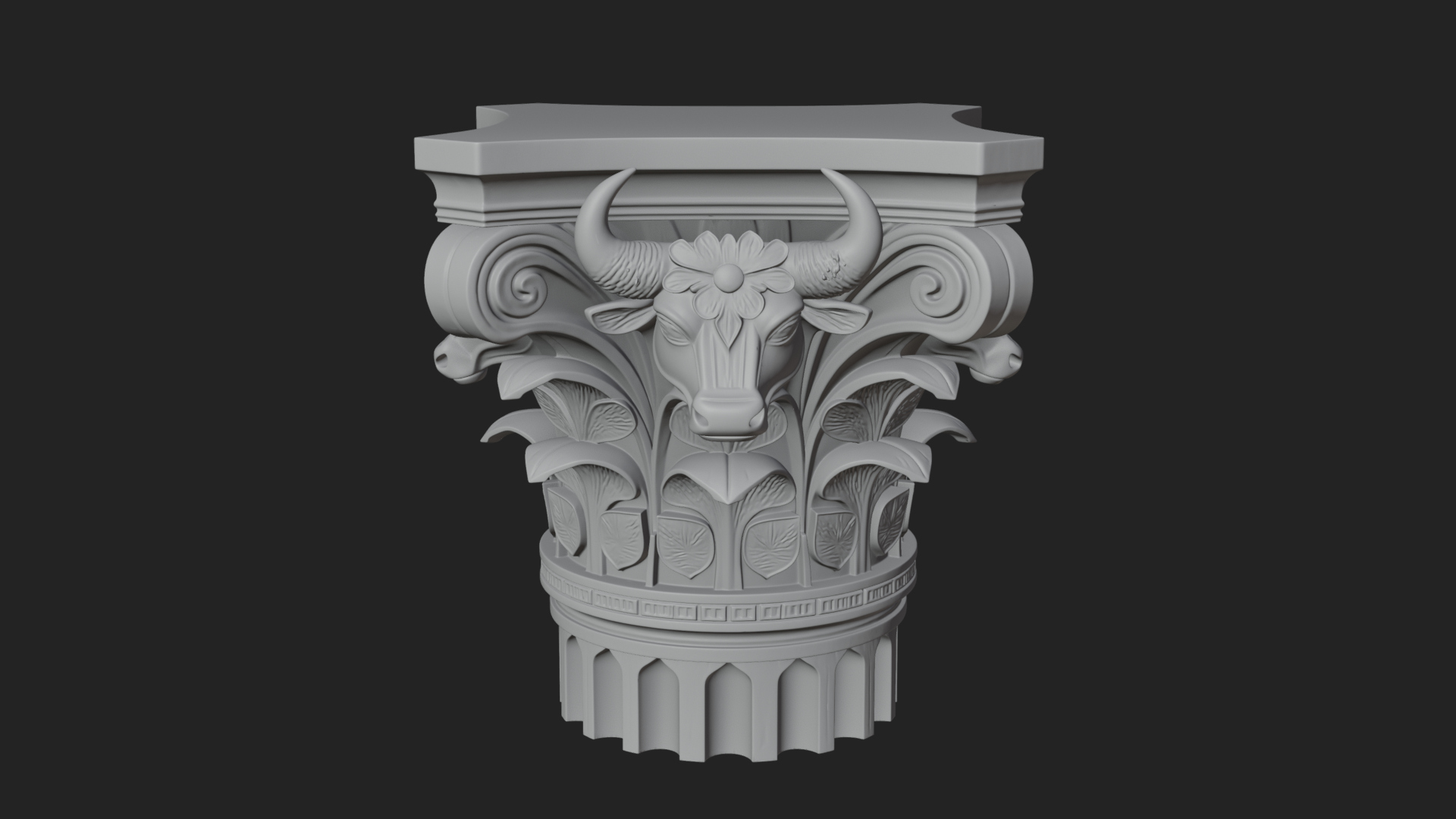 Bull Head Column Capital Design 2 3D Print Model 3D Model