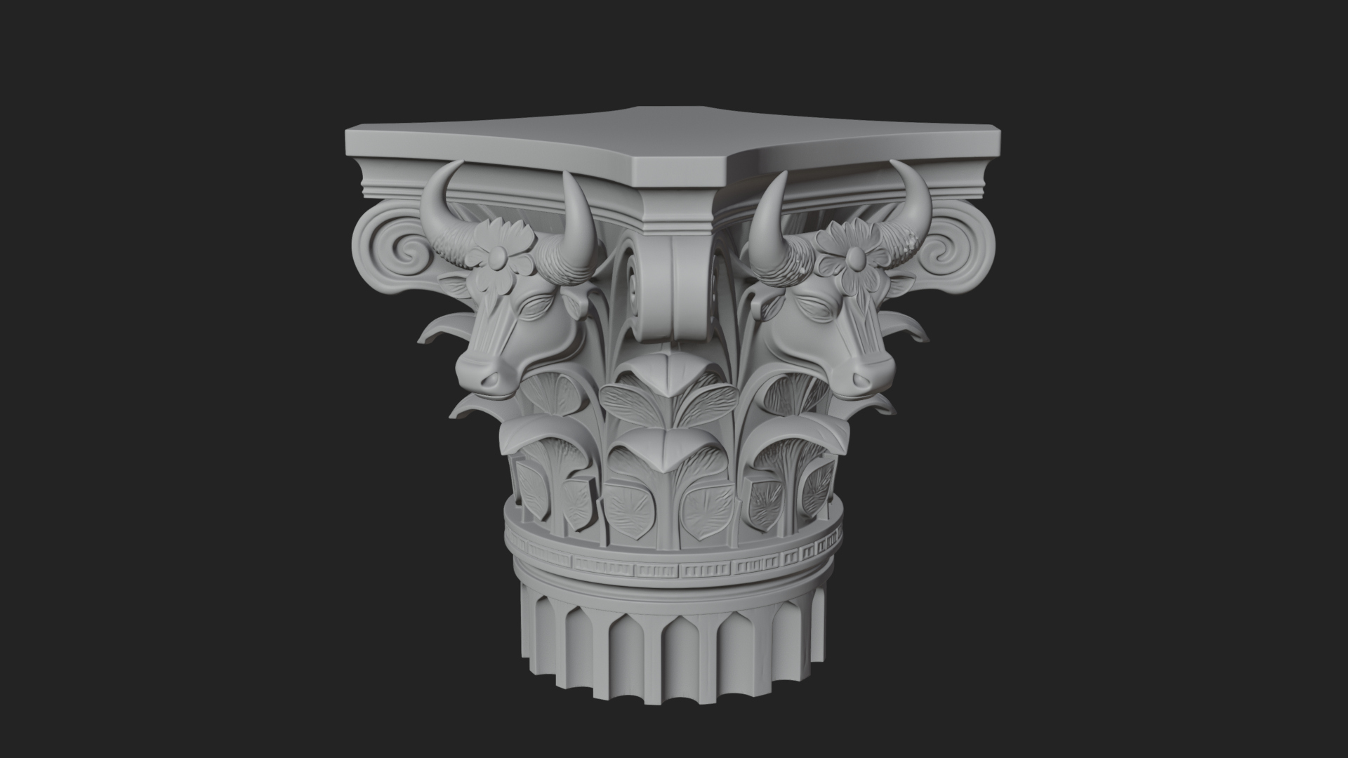 Bull Head Column Capital Design 2 3D Print Model 3D Model