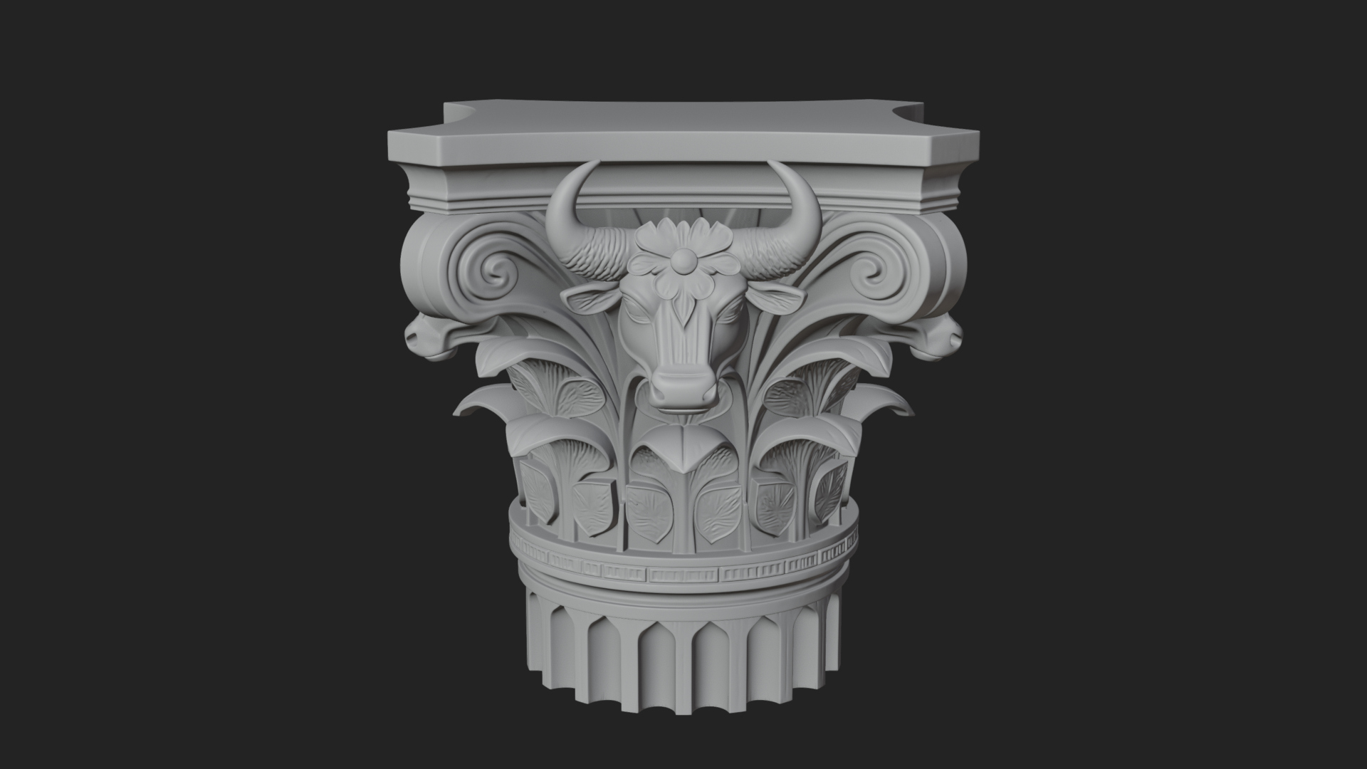 Bull Head Column Capital Design 2 3D Print Model 3D Model