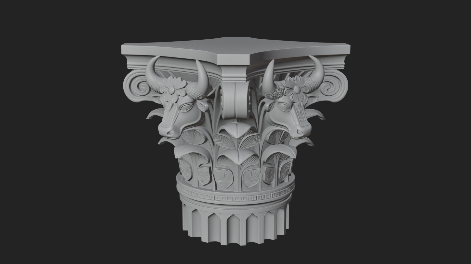 Bull Head Column Capital Design 2 3D Print Model 3D Model