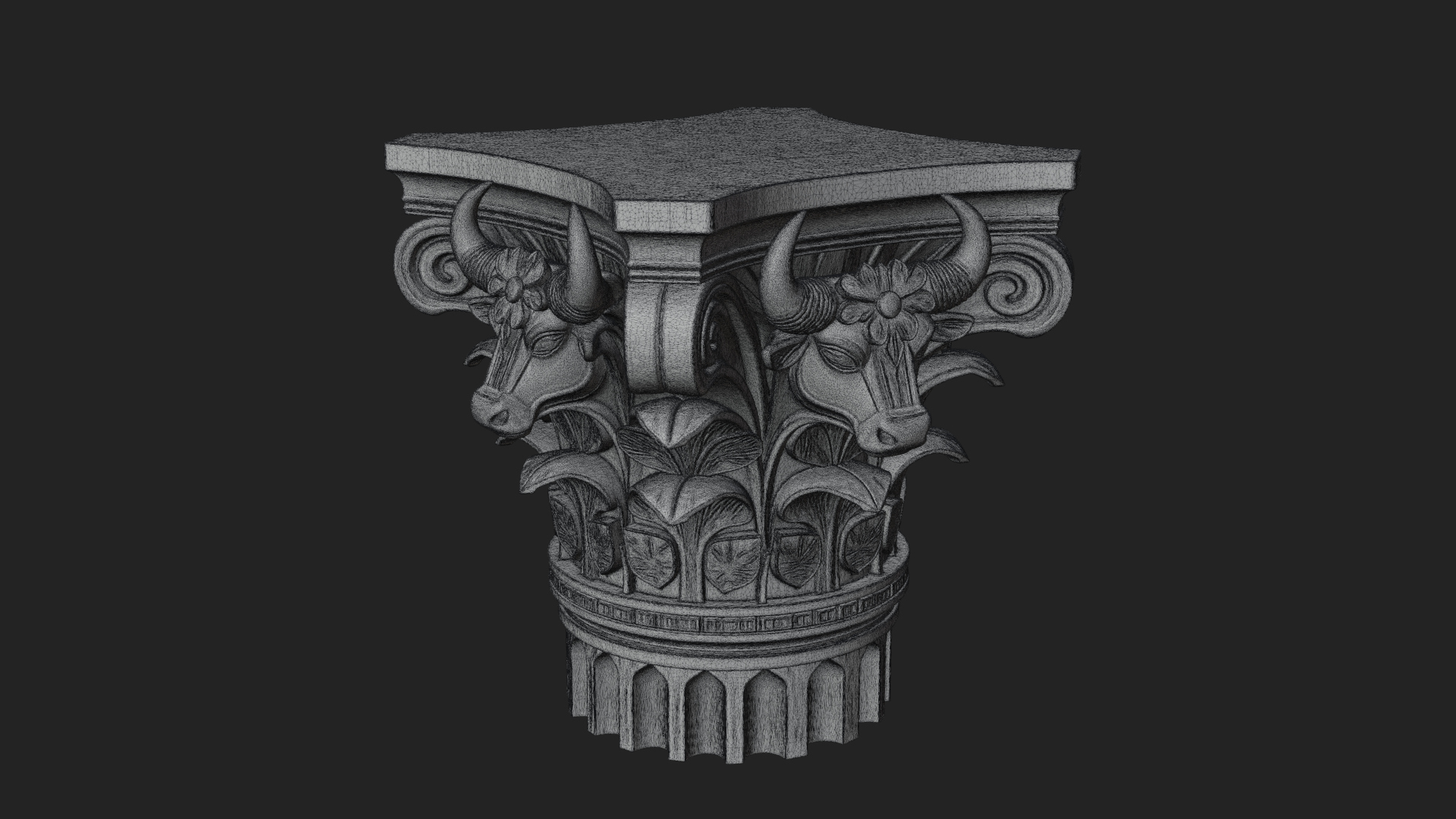 Bull Head Column Capital Design 2 3D Print Model 3D Model