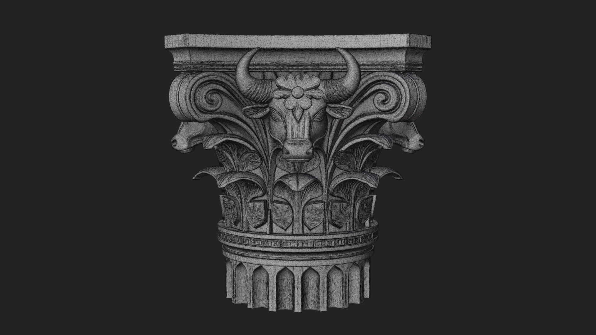 Bull Head Column Capital Design 2 3D Print Model 3D Model