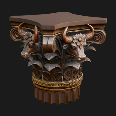 Bull Head Column Capital Design 2 3D Print Model