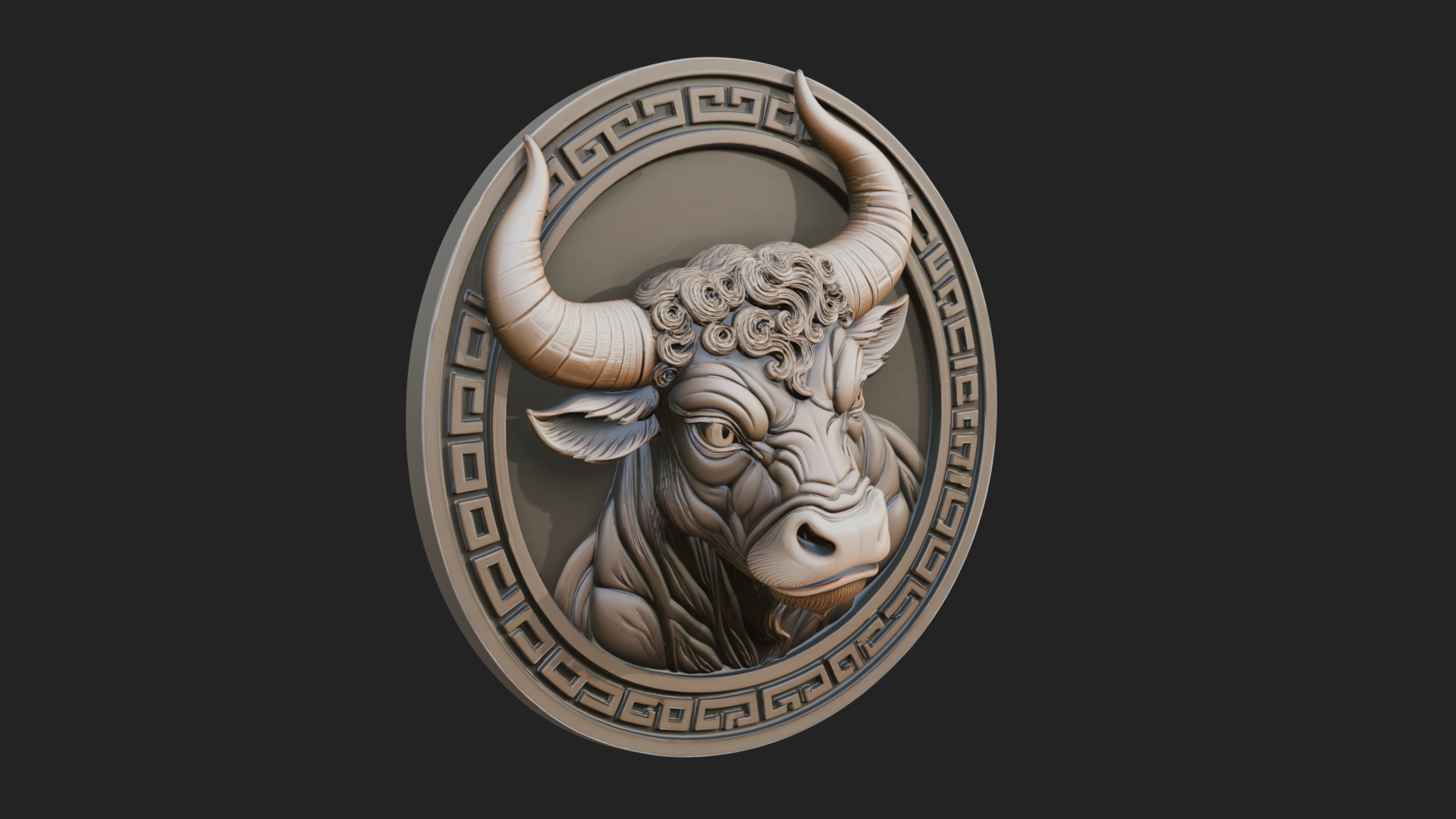 Bull Head Oval Relief Plaque Design 1 3D Print Model 3D Model