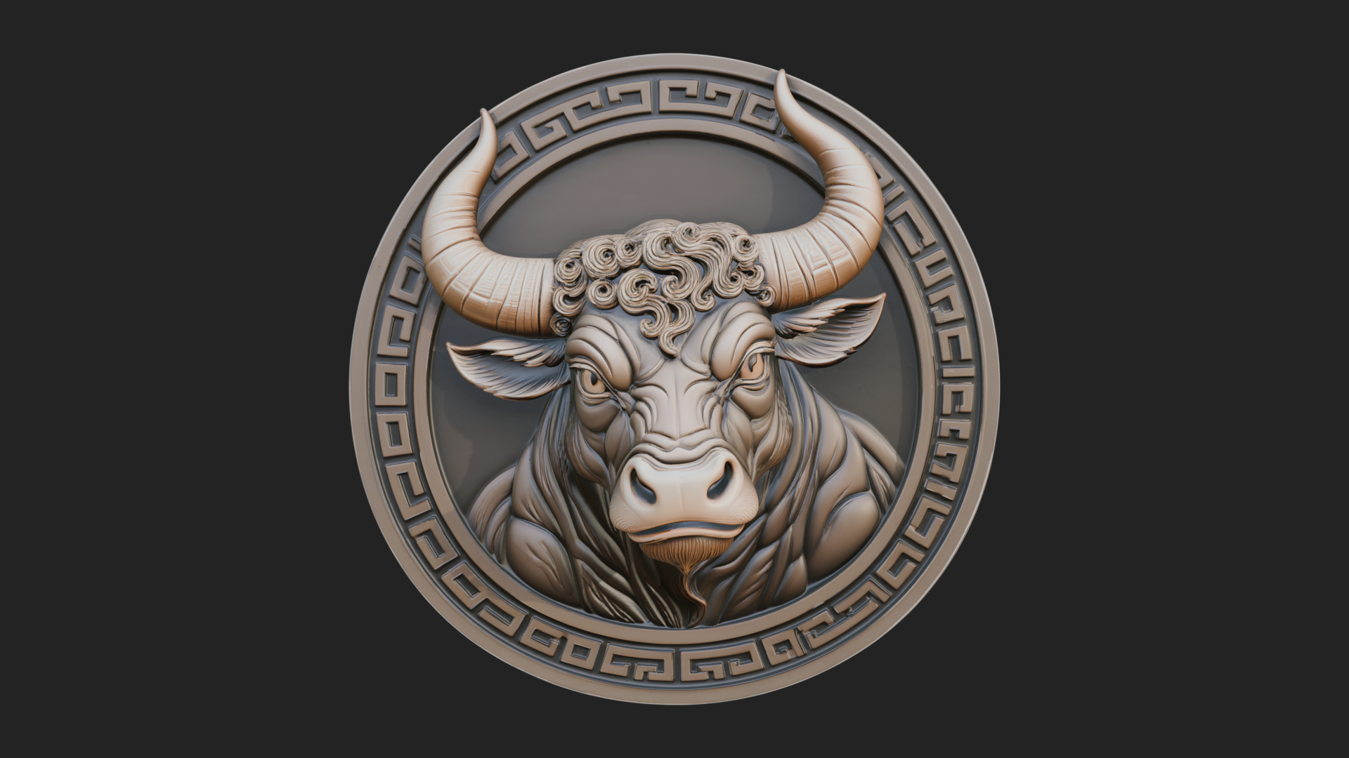 Bull Head Oval Relief Plaque Design 1 3D Print Model 3D Model