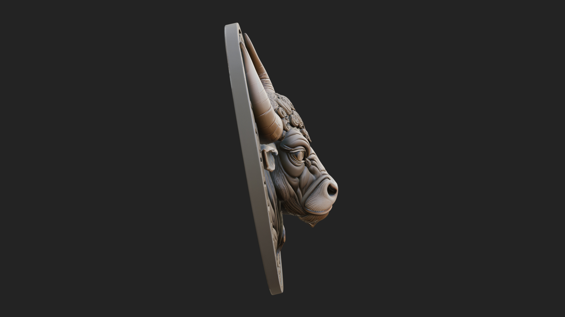 Bull Head Oval Relief Plaque Design 1 3D Print Model 3D Model